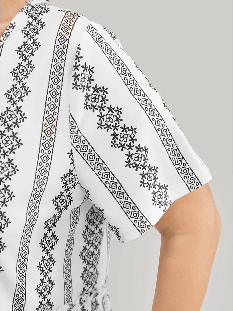 Floral & Striped Frill Trim Ruffle Hem T-shirt - Image 9