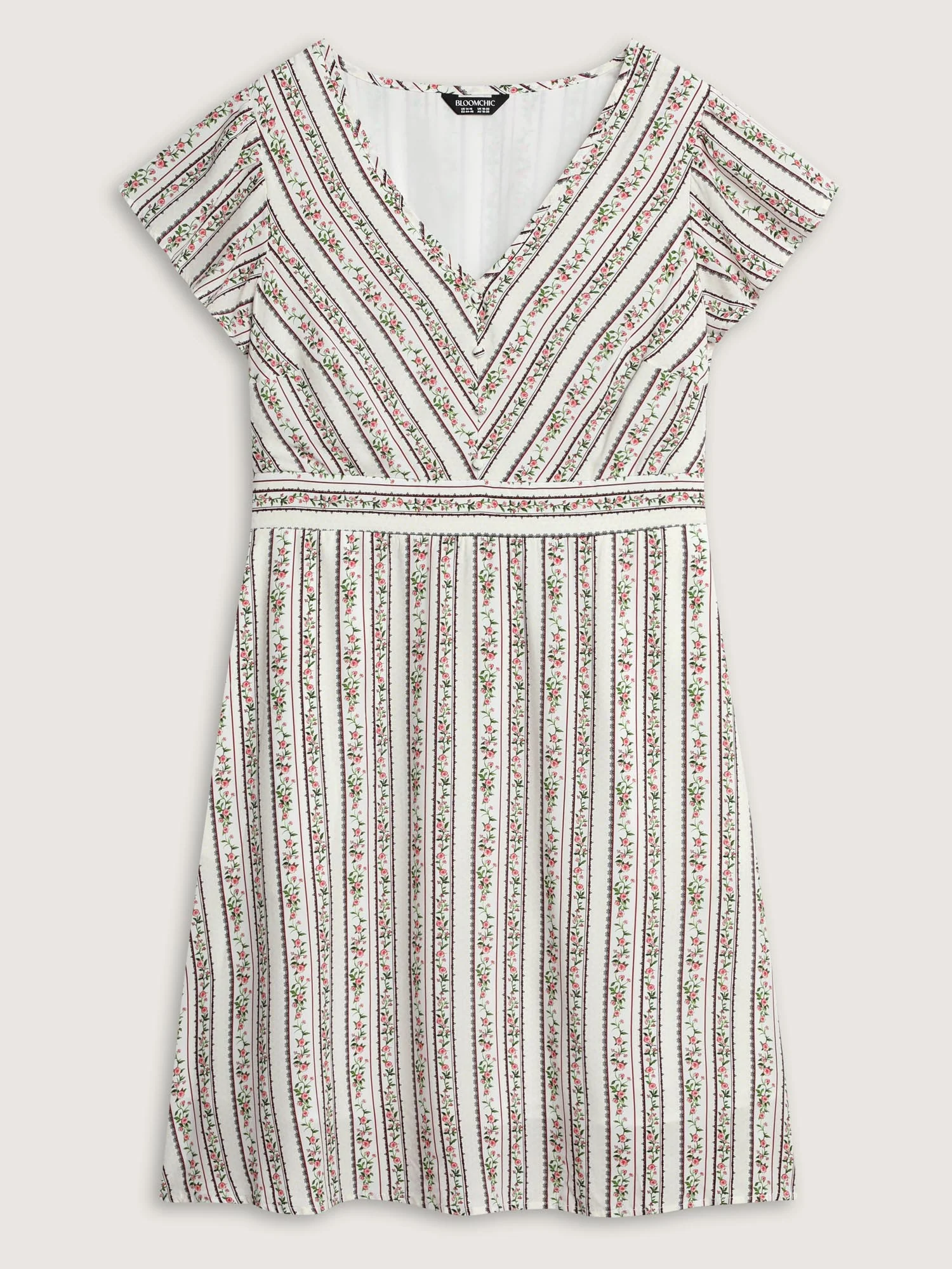 Floral Striped Print Pockets V-Neck Mini Dress - Image 7