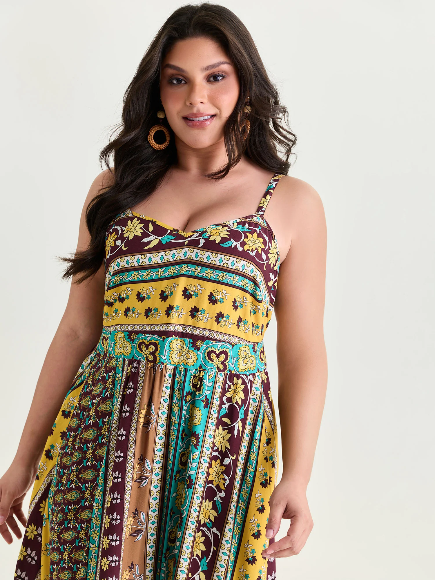 Floral Striped Print Shirred Mini Dress - Image 2