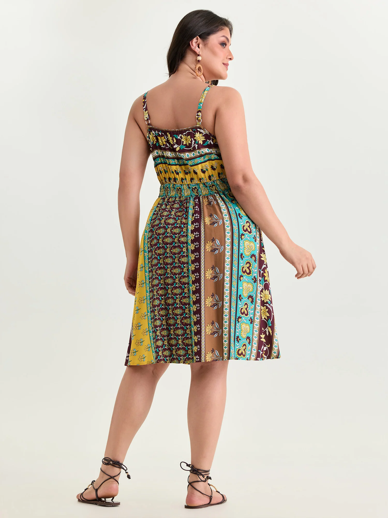 Floral Striped Print Shirred Mini Dress - Image 4