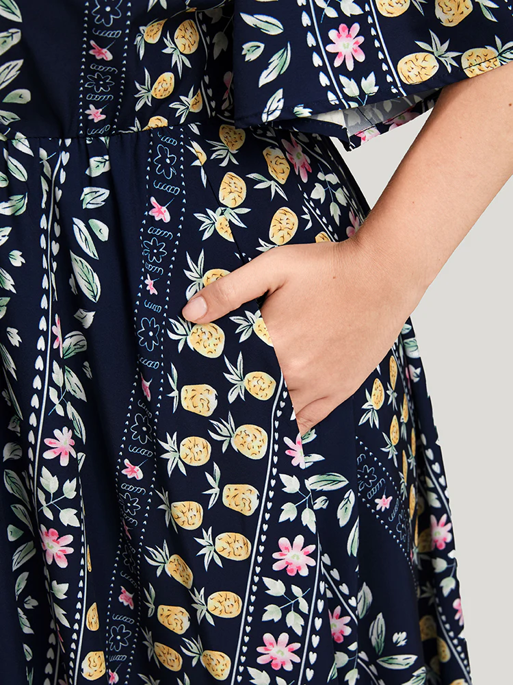 Floral Striped Ruffles Split Pocket Wrap Maxi Dress - Image 3