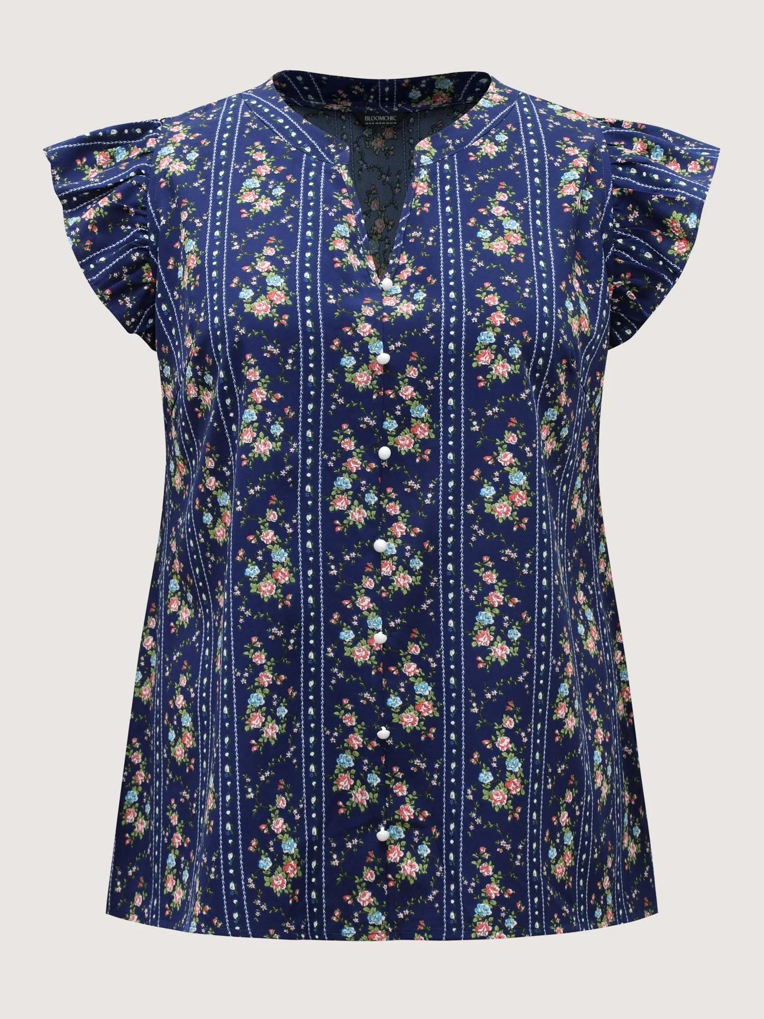 Floral Stripes Flutter Sleeve Blouse - Image 7