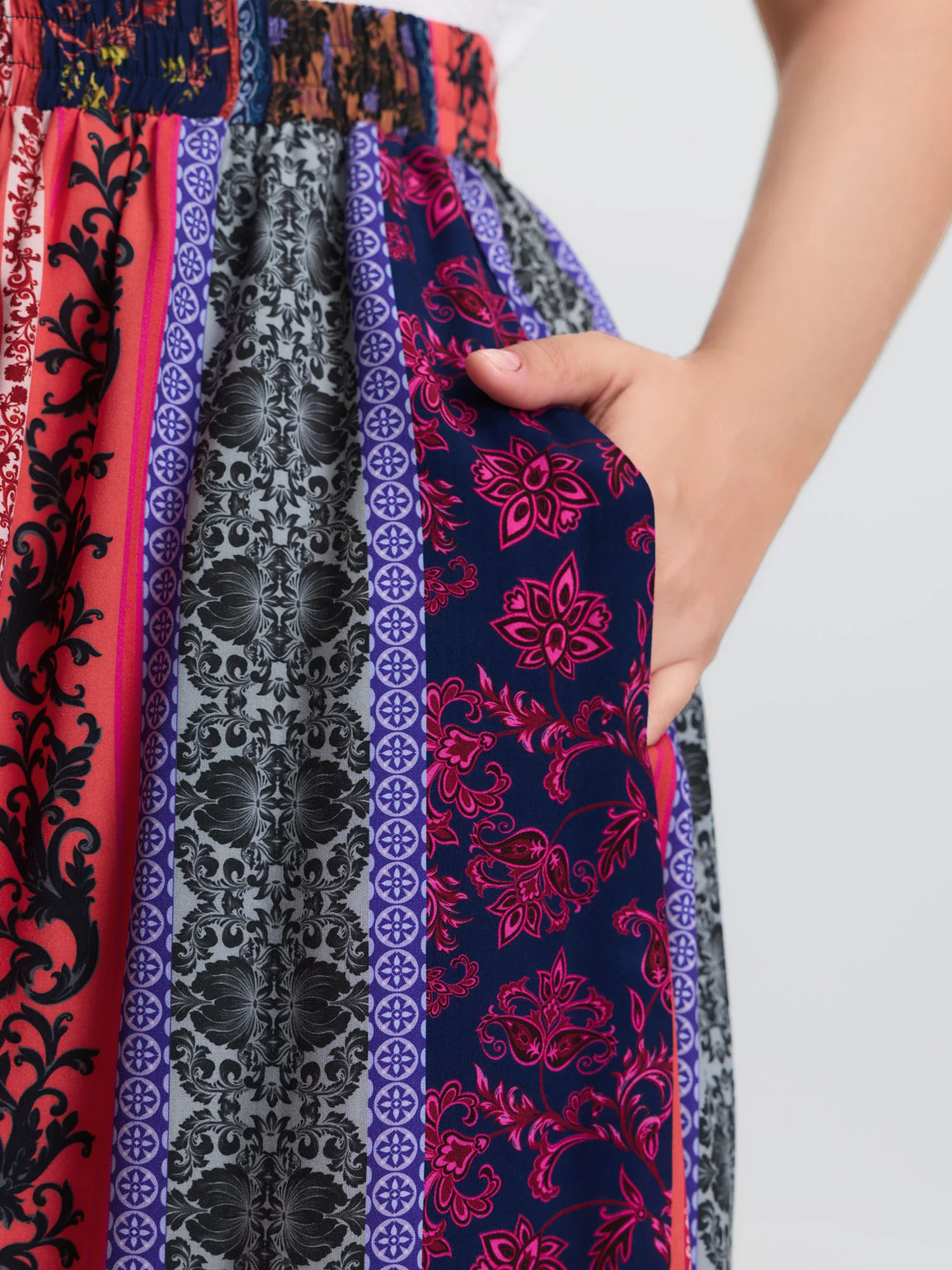 Floral Stripes Tiered Maxi Skirt - Image 3