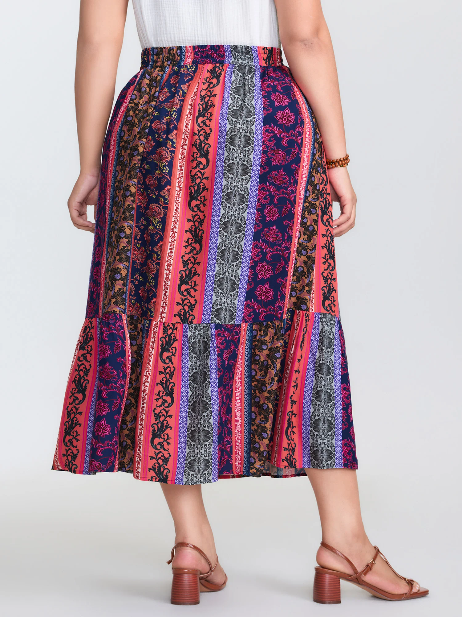 Floral Stripes Tiered Maxi Skirt - Image 5