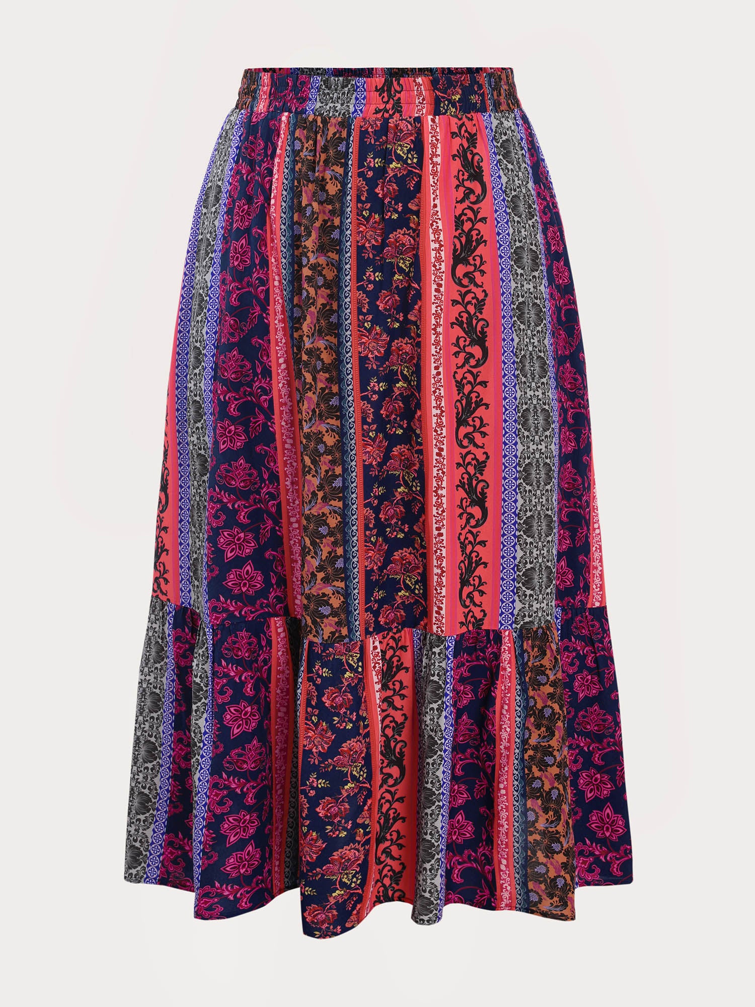 Floral Stripes Tiered Maxi Skirt - Image 8