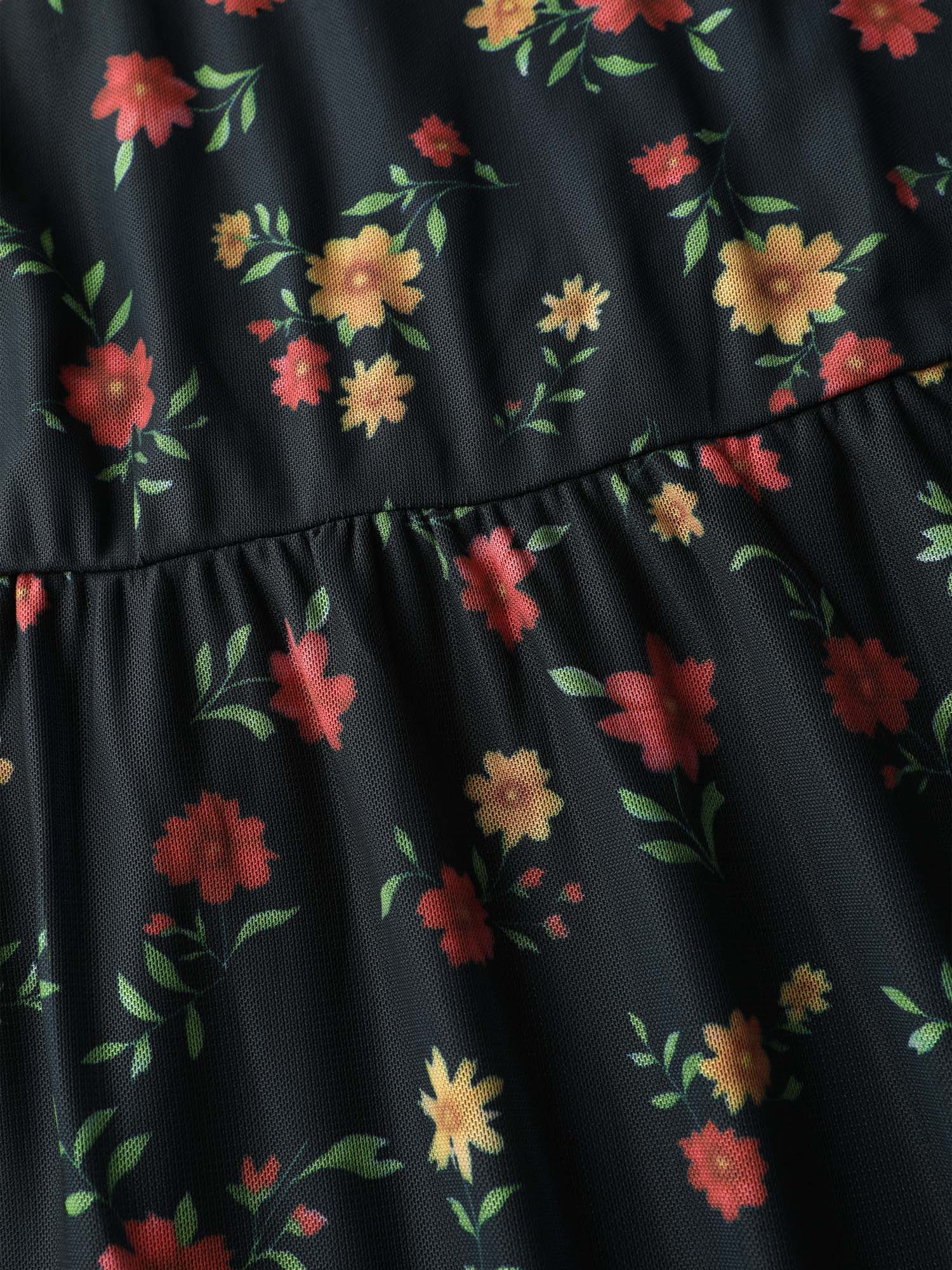 Floral Super Stretchy Mesh Sheer Pockets Midi Dress - Image 5