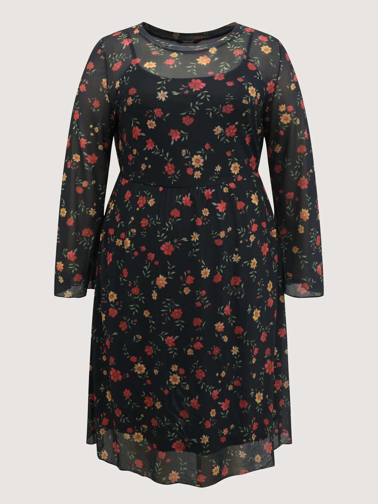 Floral Super Stretchy Mesh Sheer Pockets Midi Dress - Image 7