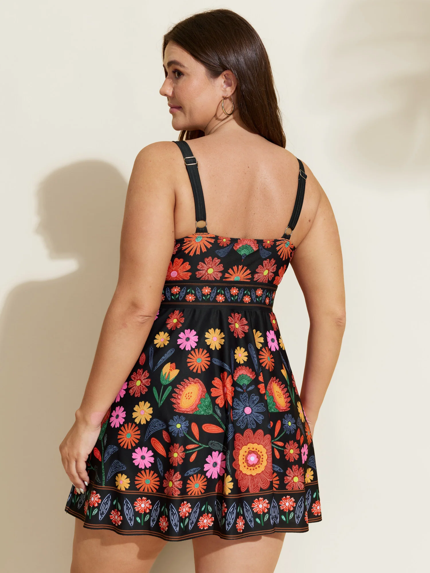 Floral Surplice Neckline Pockets Swim Dress - Image 16