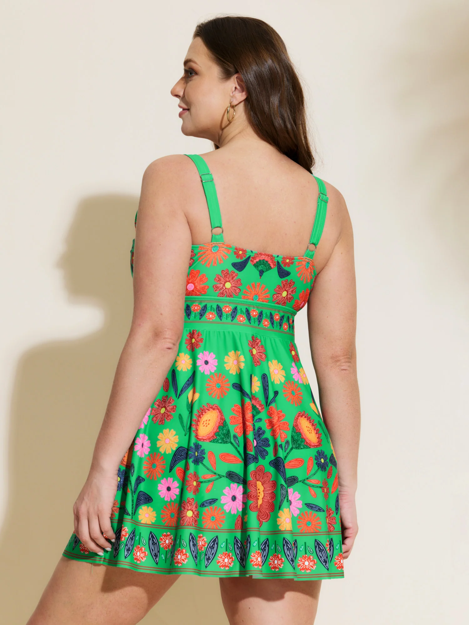 Floral Surplice Neckline Pockets Swim Dress - Image 26