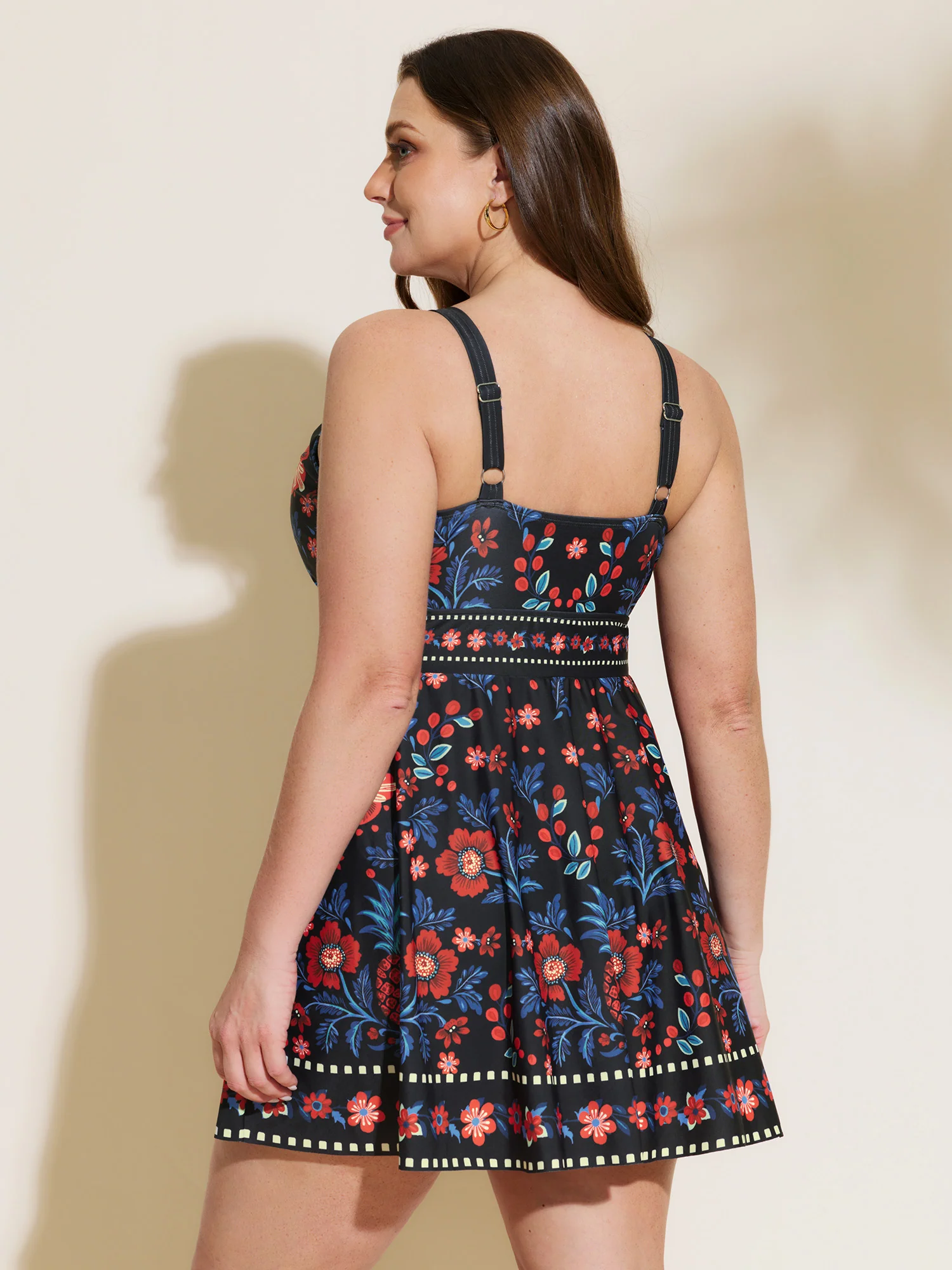 Floral Surplice Neckline Pockets Swim Dress - Image 30