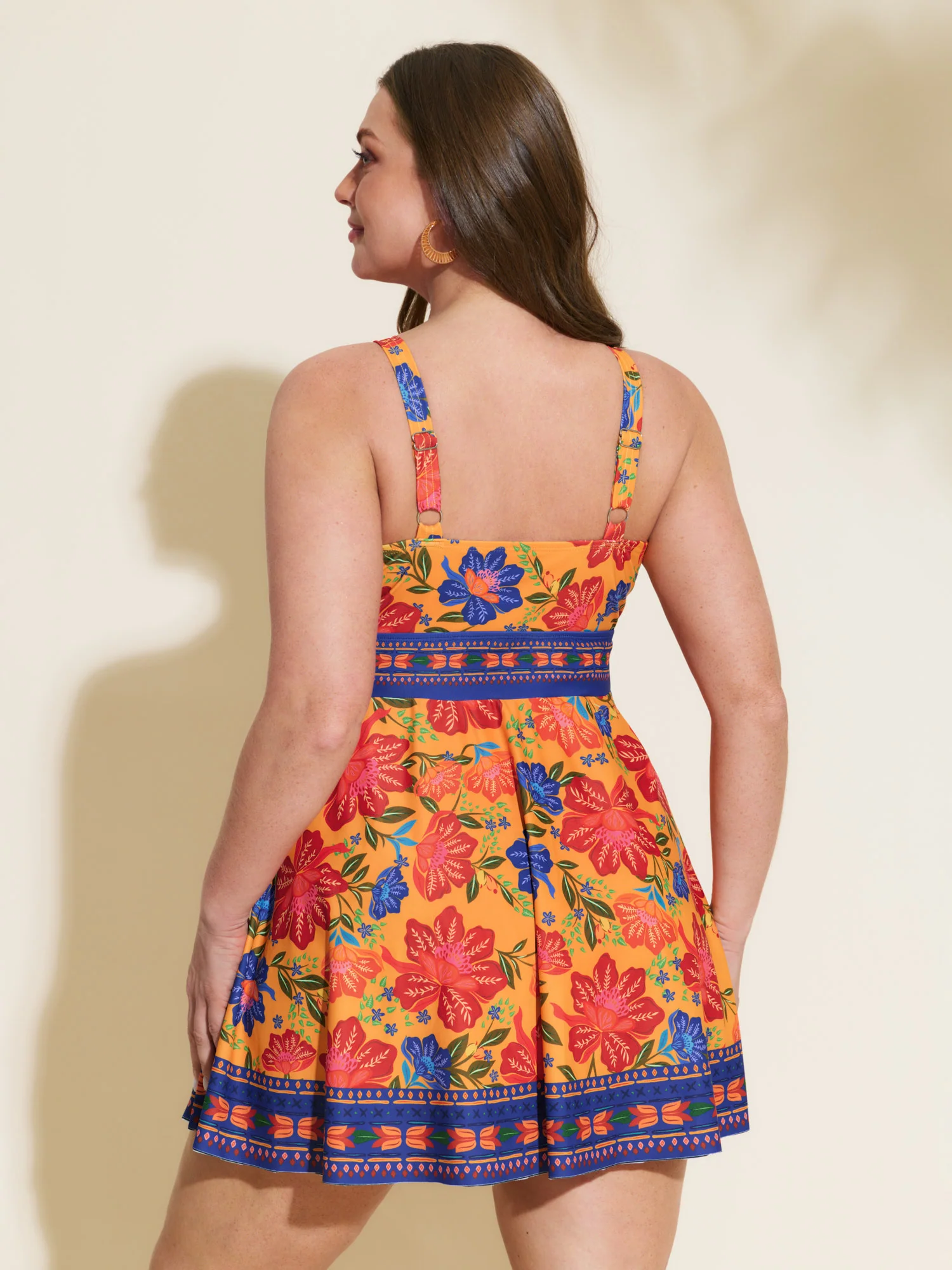 Floral Surplice Neckline Pockets Swim Dress - Image 45