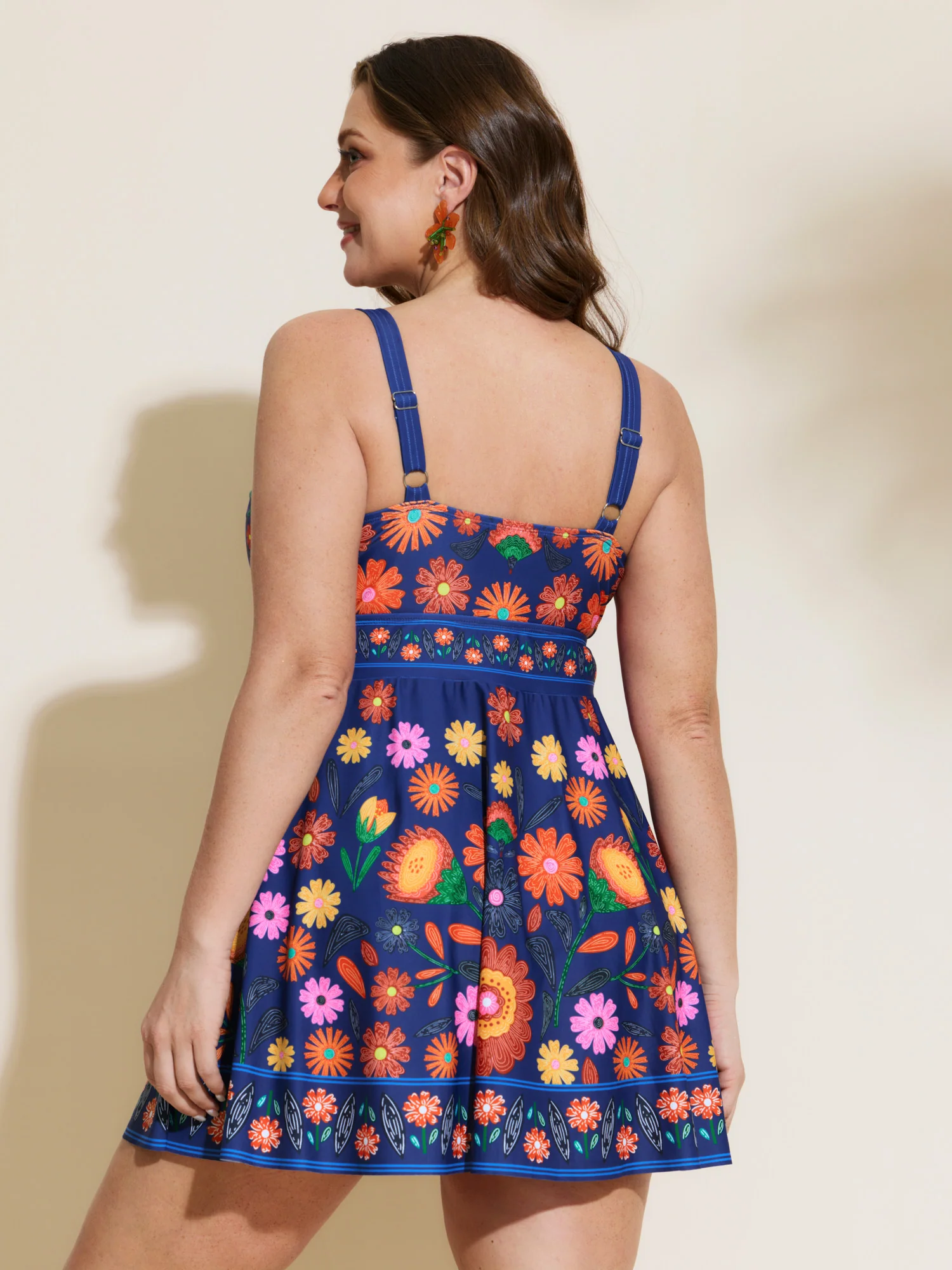 Floral Surplice Neckline Pockets Swim Dress - Image 50