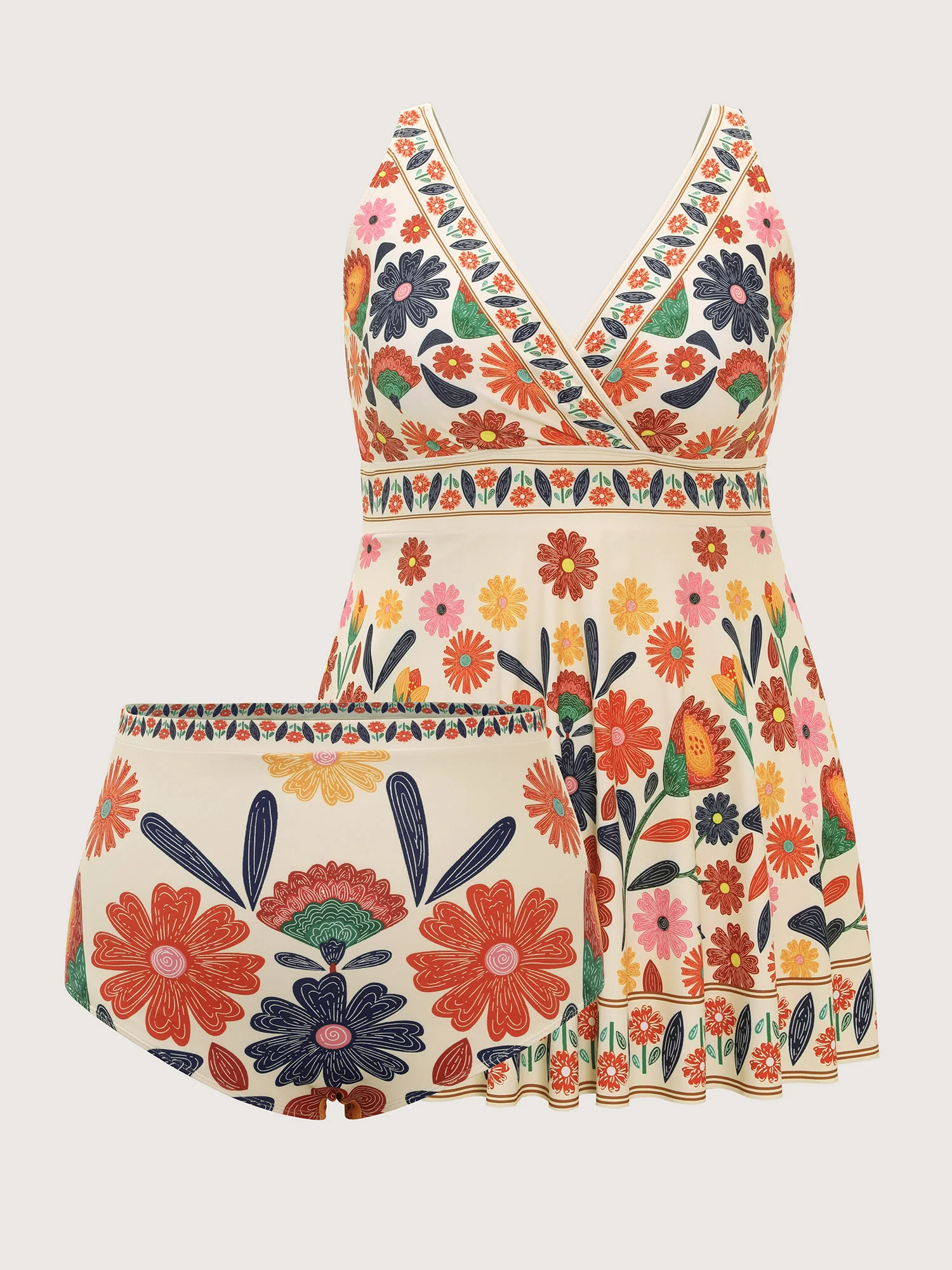 Floral Surplice Neckline Pockets Swim Dress - Image 6