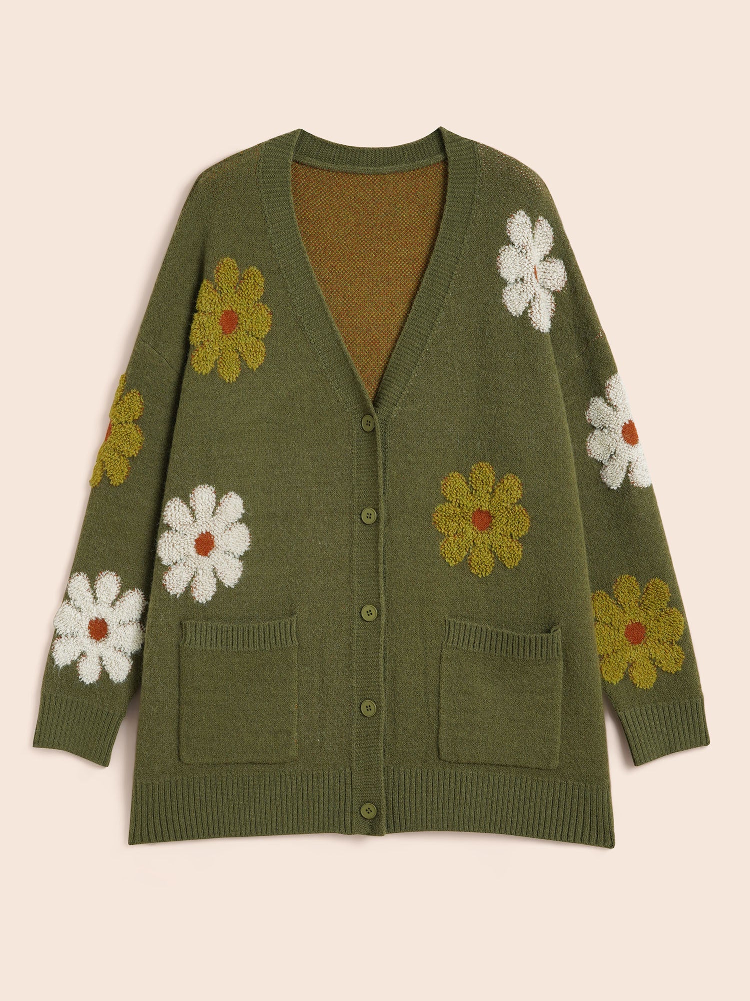 Floral Texture Slit Hem Patch Pocket Cardigan - Image 8