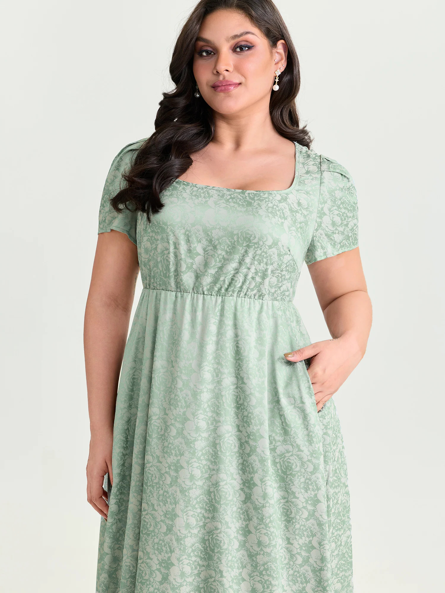 Floral Texture Square Neckline Party Maxi Dress - Image 2