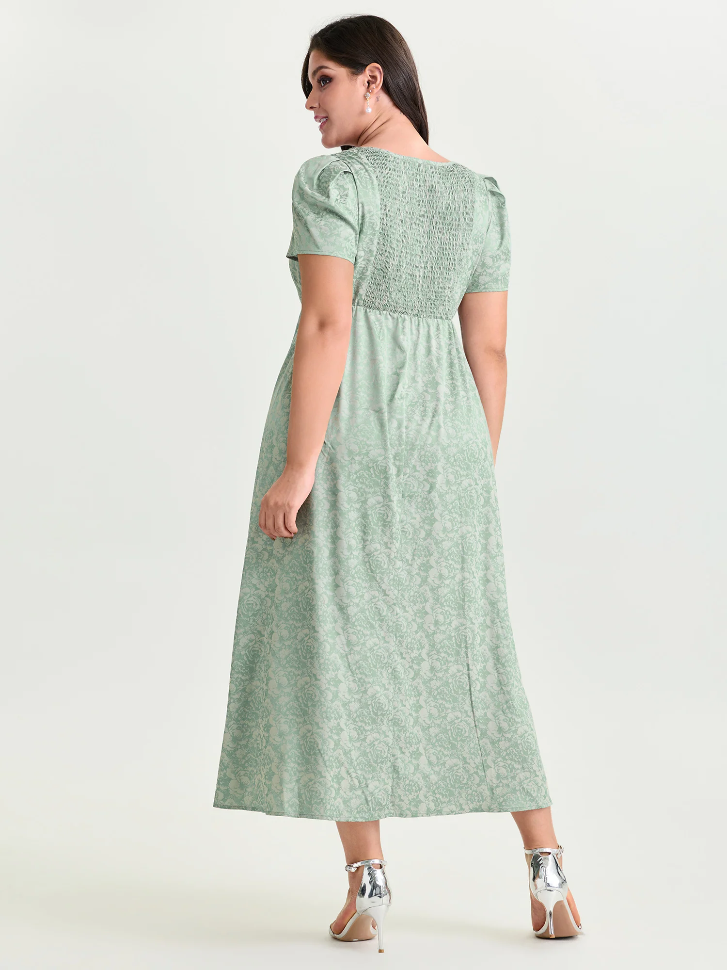 Floral Texture Square Neckline Party Maxi Dress - Image 4