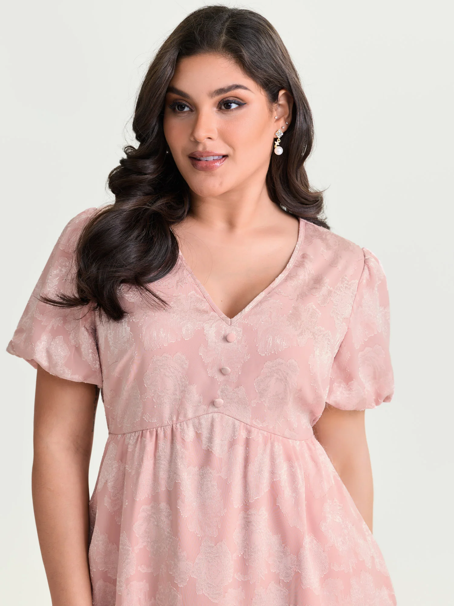 Floral Textured Bubble Sleeve Mini Dress - Image 2