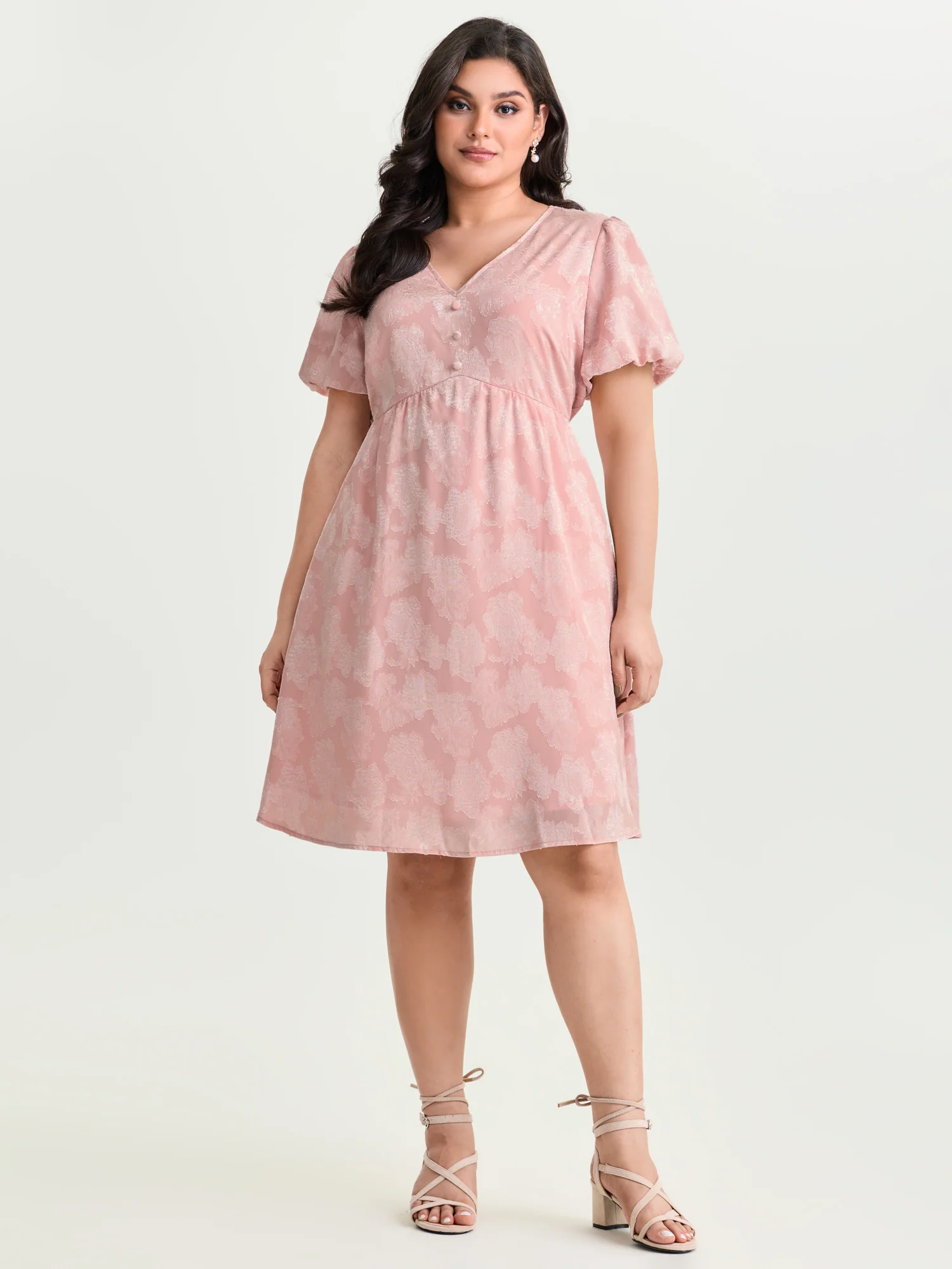 Floral Textured Bubble Sleeve Mini Dress - Image 3