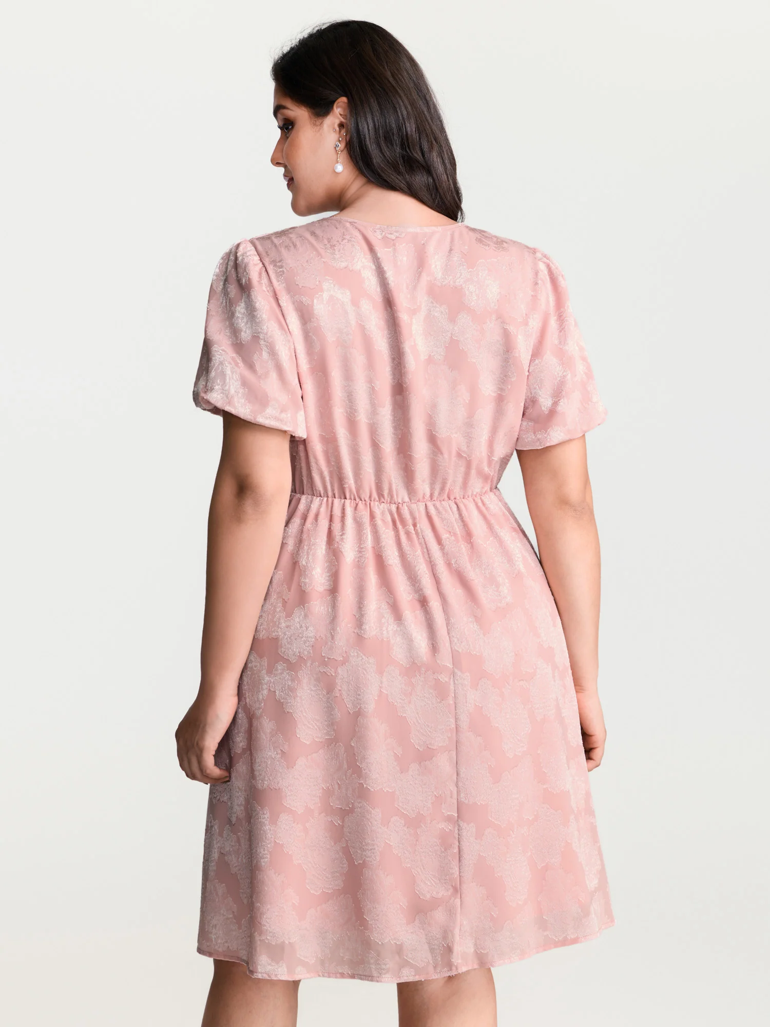 Floral Textured Bubble Sleeve Mini Dress - Image 4