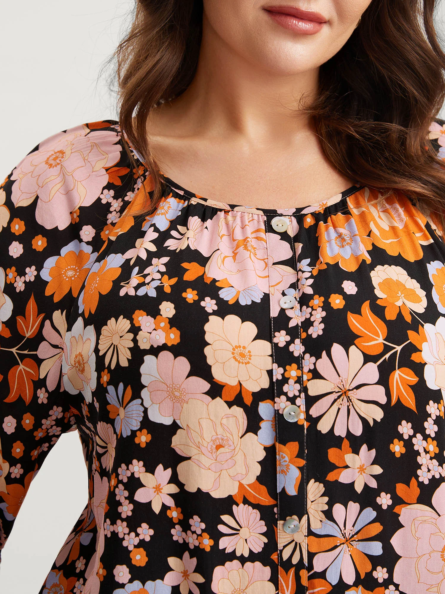 Floral Textured Button Placket Blouse - Image 2