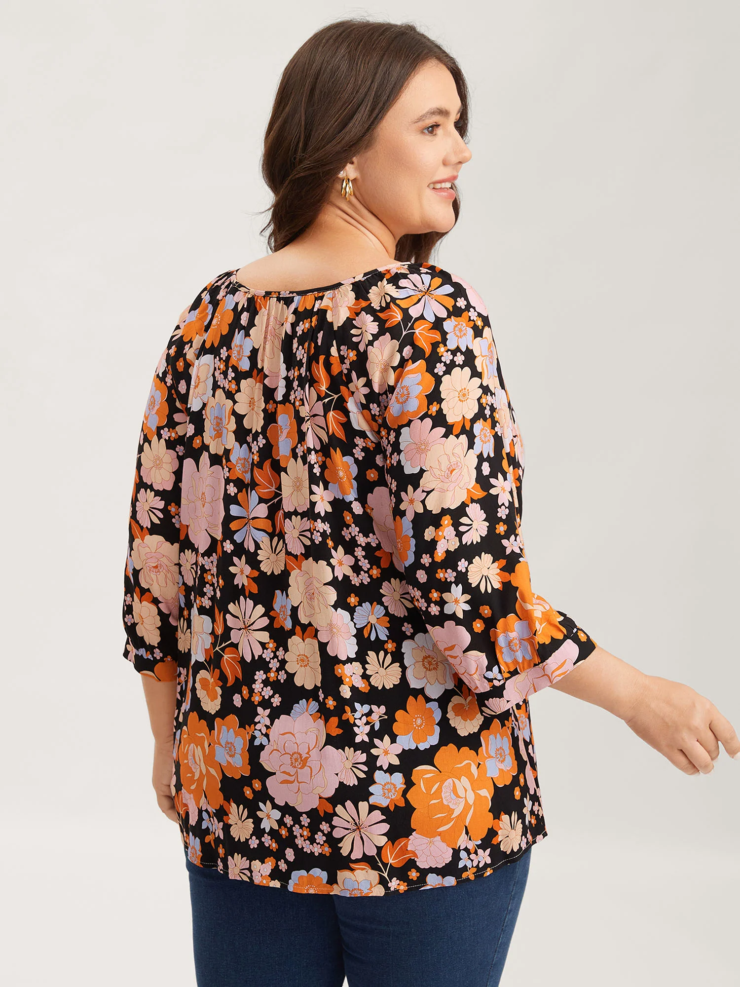 Floral Textured Button Placket Blouse - Image 4