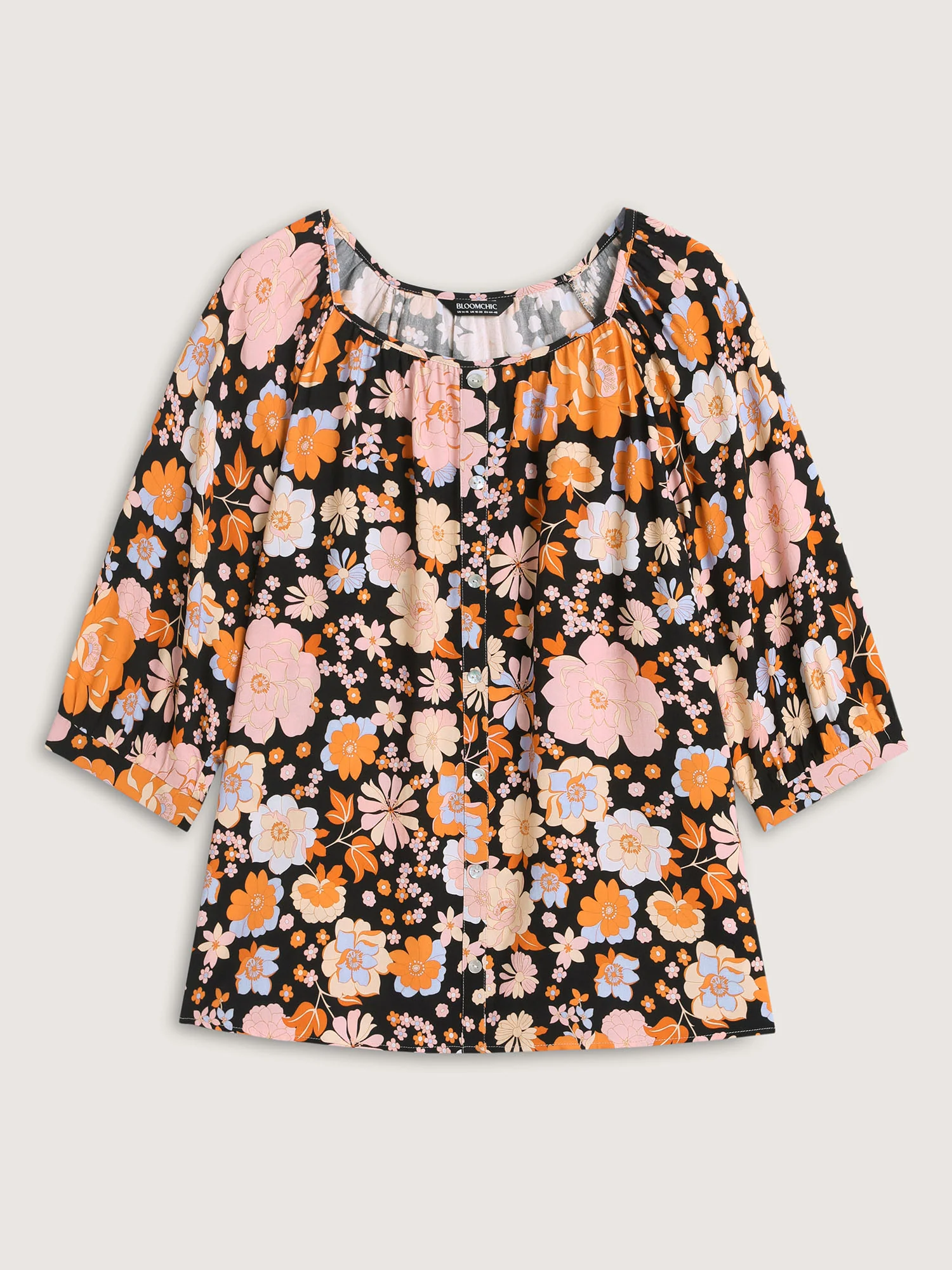 Floral Textured Button Placket Blouse - Image 7