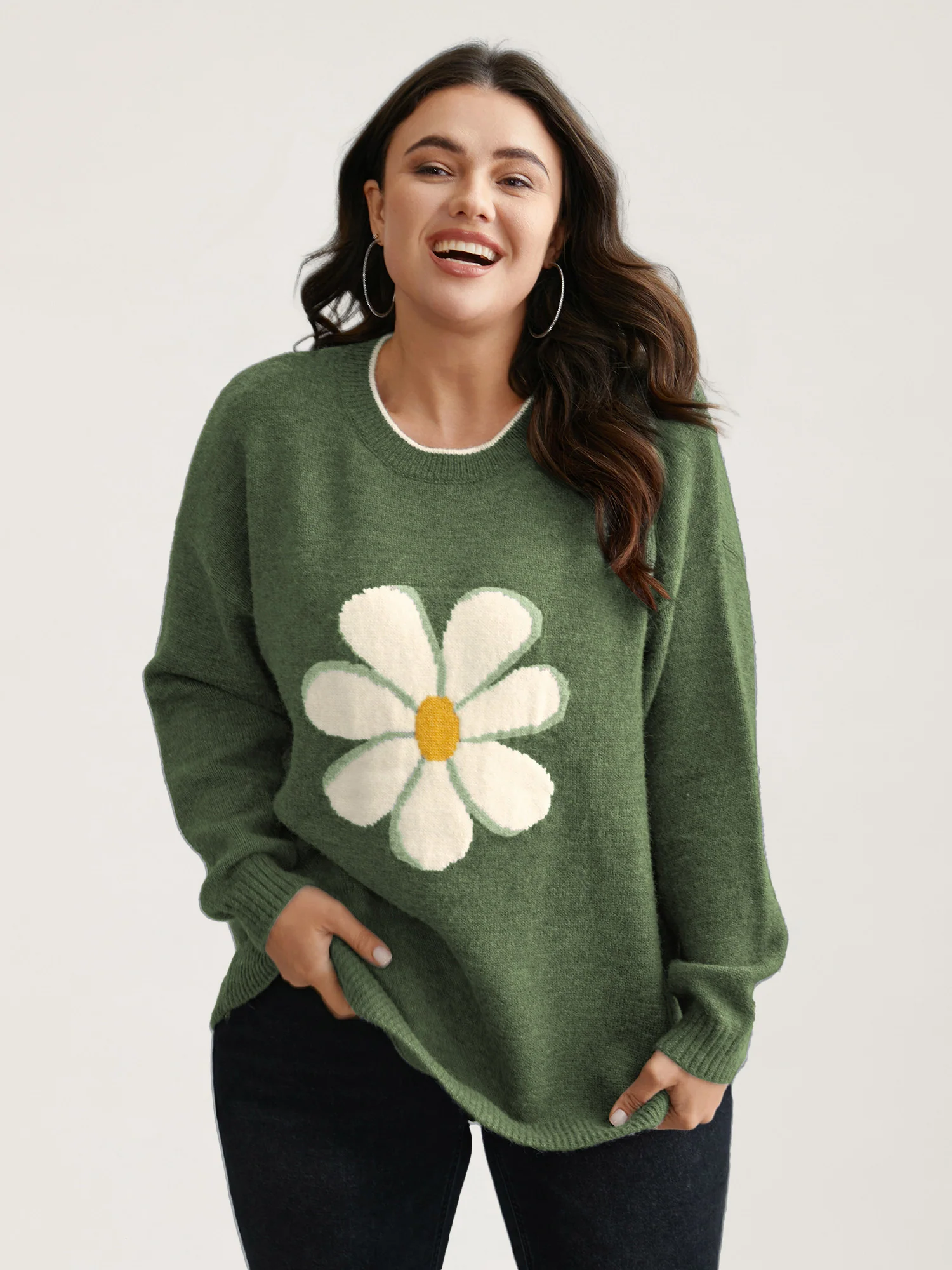 Floral Textured Crew Neck Pullover - Image 11