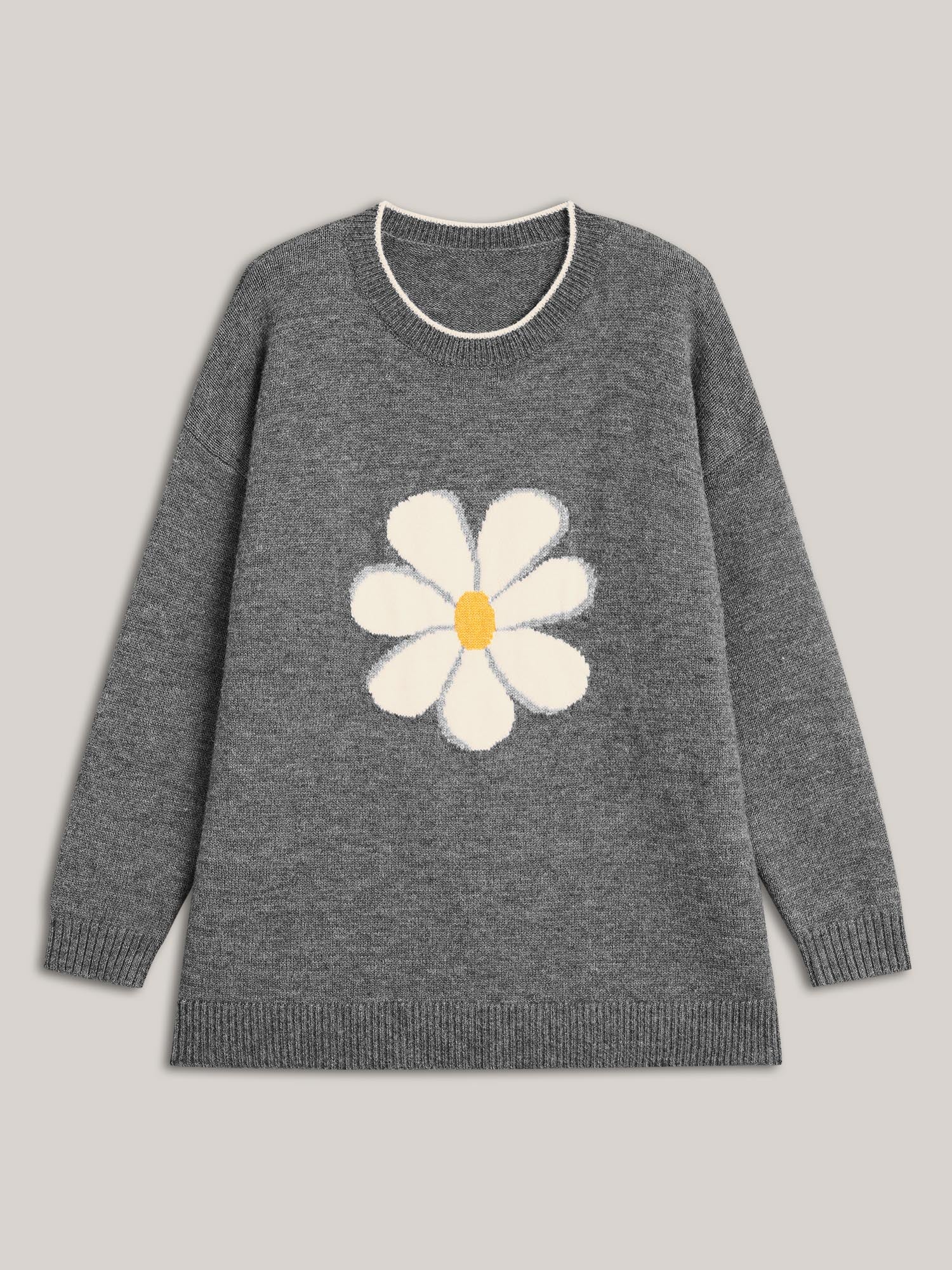 Floral Textured Crew Neck Pullover - Image 8