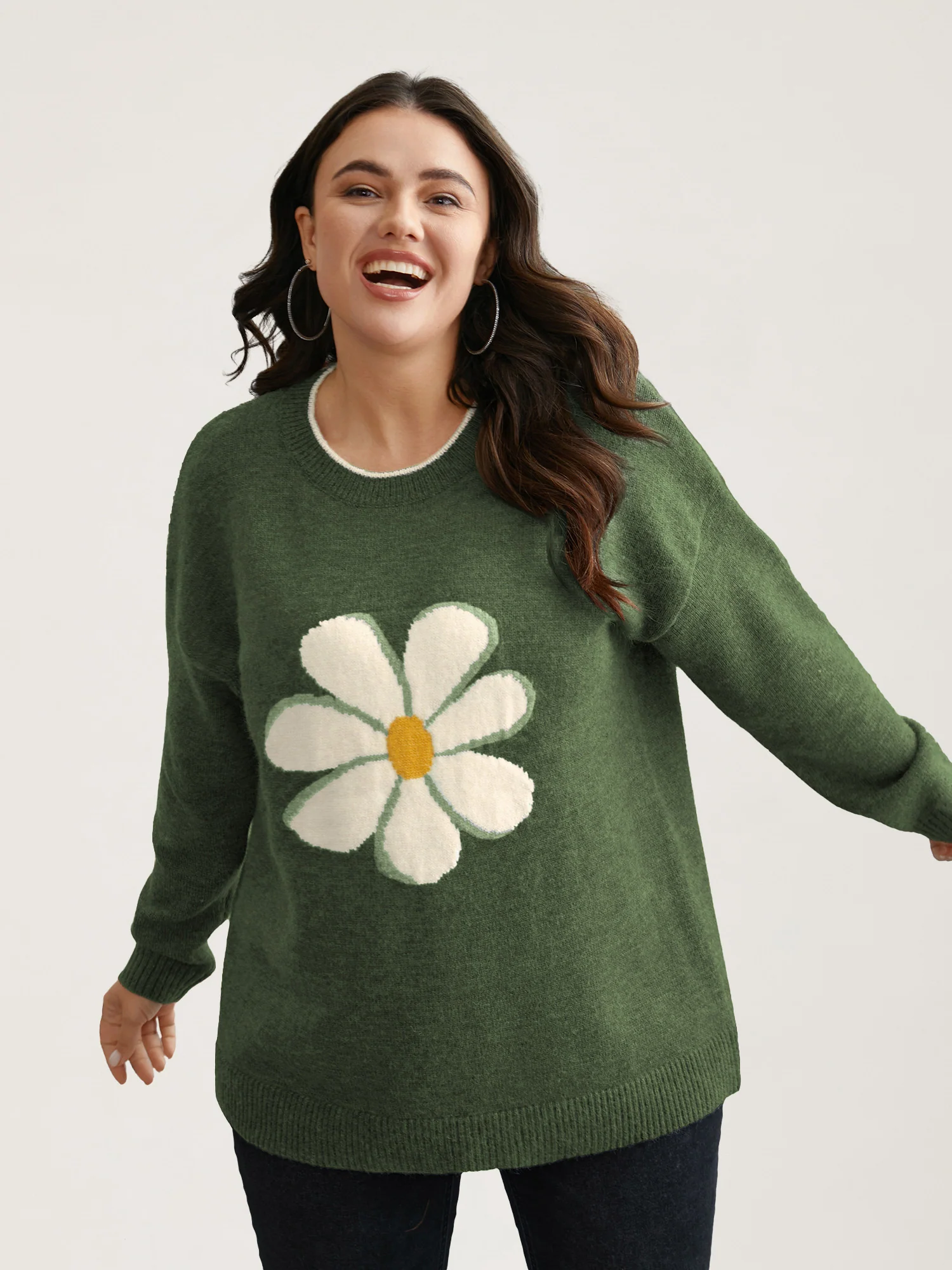Floral Textured Crew Neck Pullover - Image 9