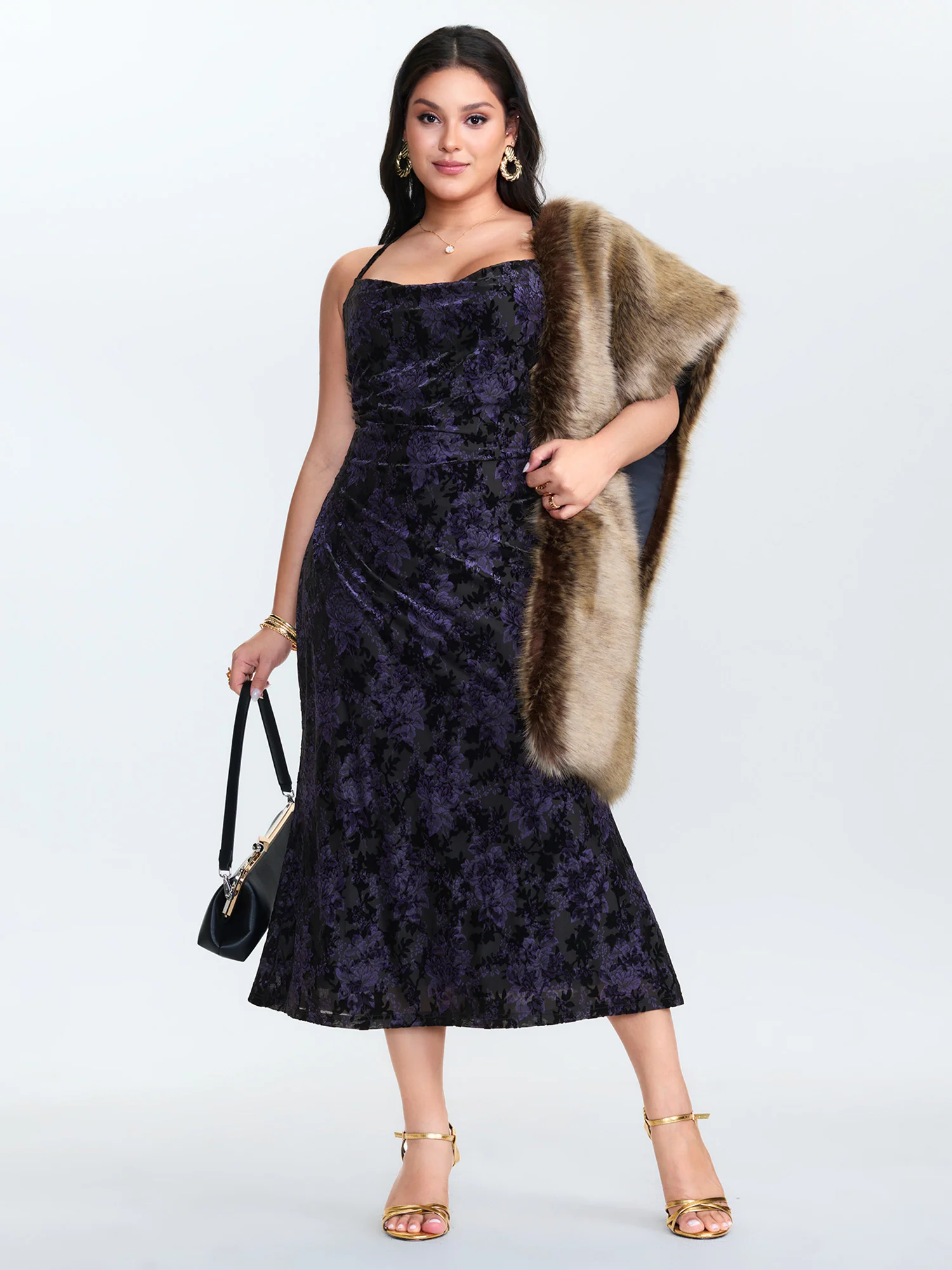 Floral Textured Flocked Bodycon Fit Dress - Image 2