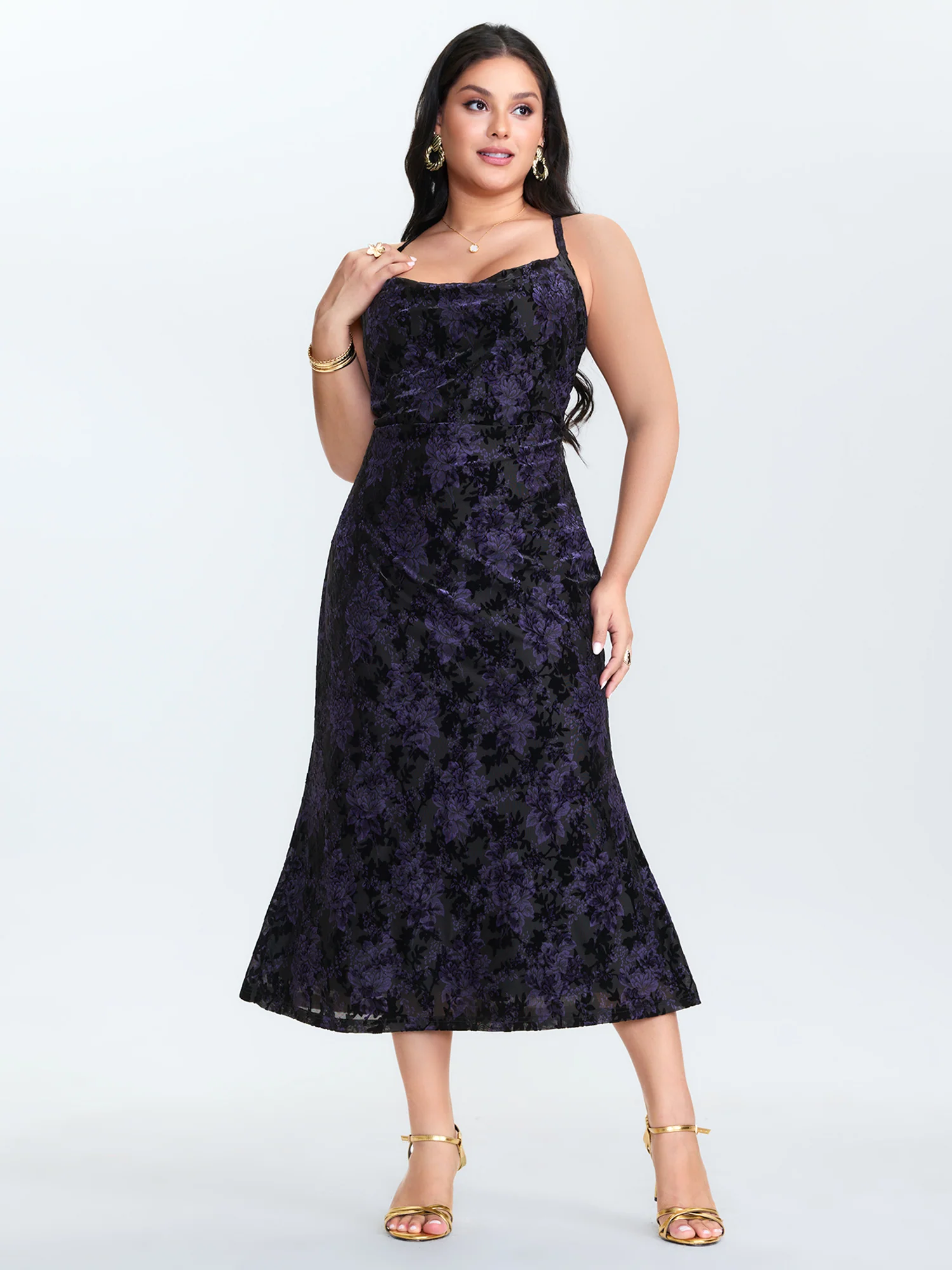 Floral Textured Flocked Bodycon Fit Dress - Image 3