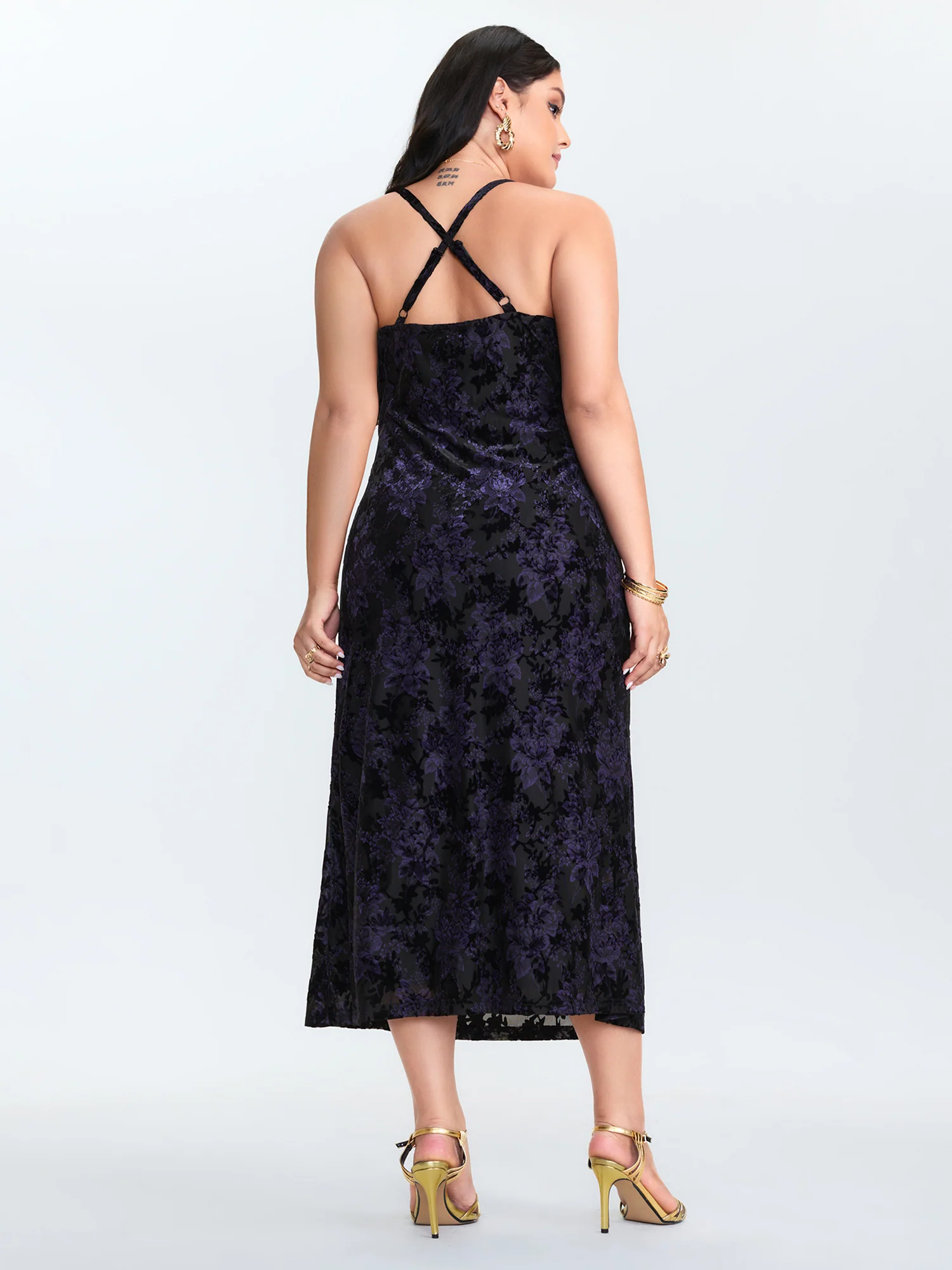 Floral Textured Flocked Bodycon Fit Dress - Image 4
