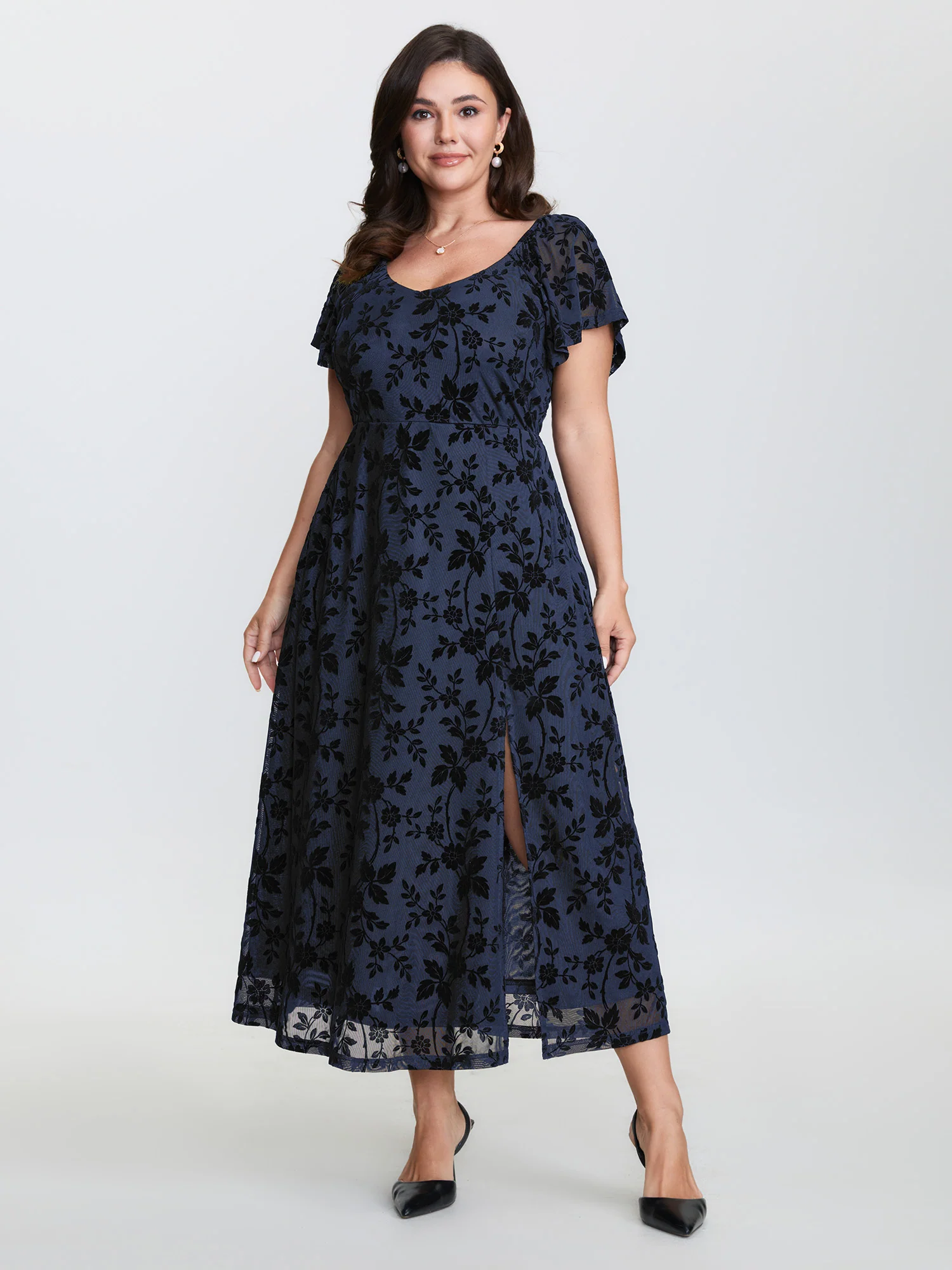 Floral Textured Jacquard Slit Hem Maxi Dress - Image 10
