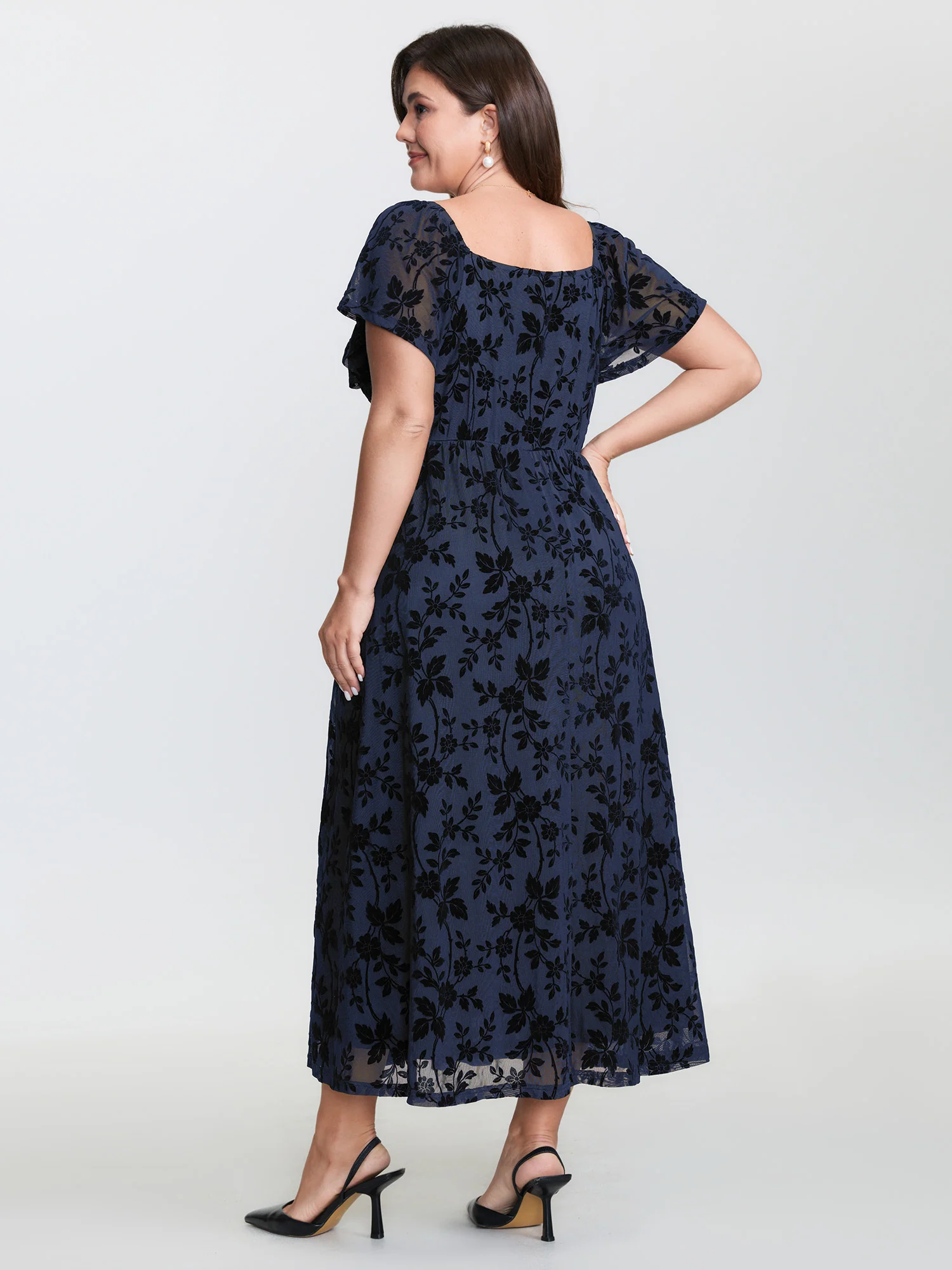 Floral Textured Jacquard Slit Hem Maxi Dress - Image 11