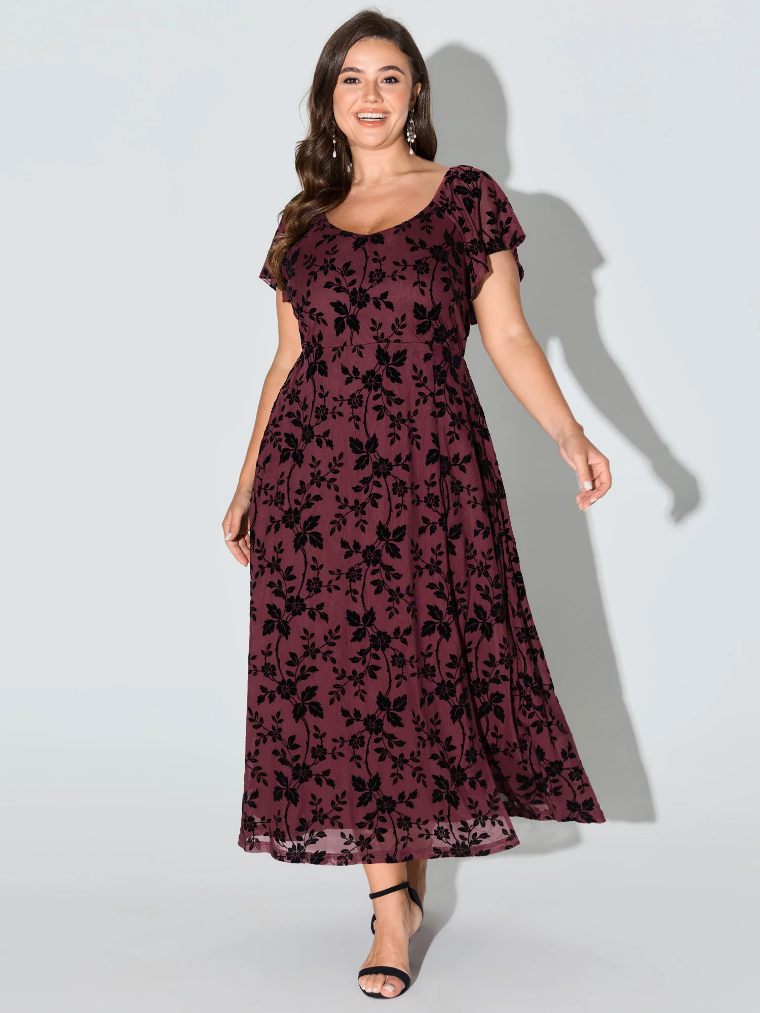 Floral Textured Jacquard Slit Hem Maxi Dress - Image 14