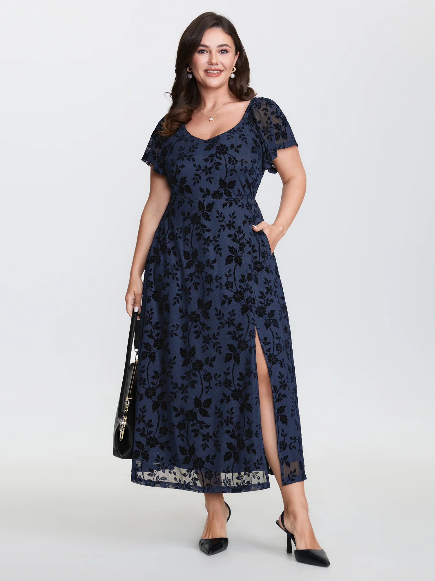 Floral Textured Jacquard Slit Hem Maxi Dress - Image 8