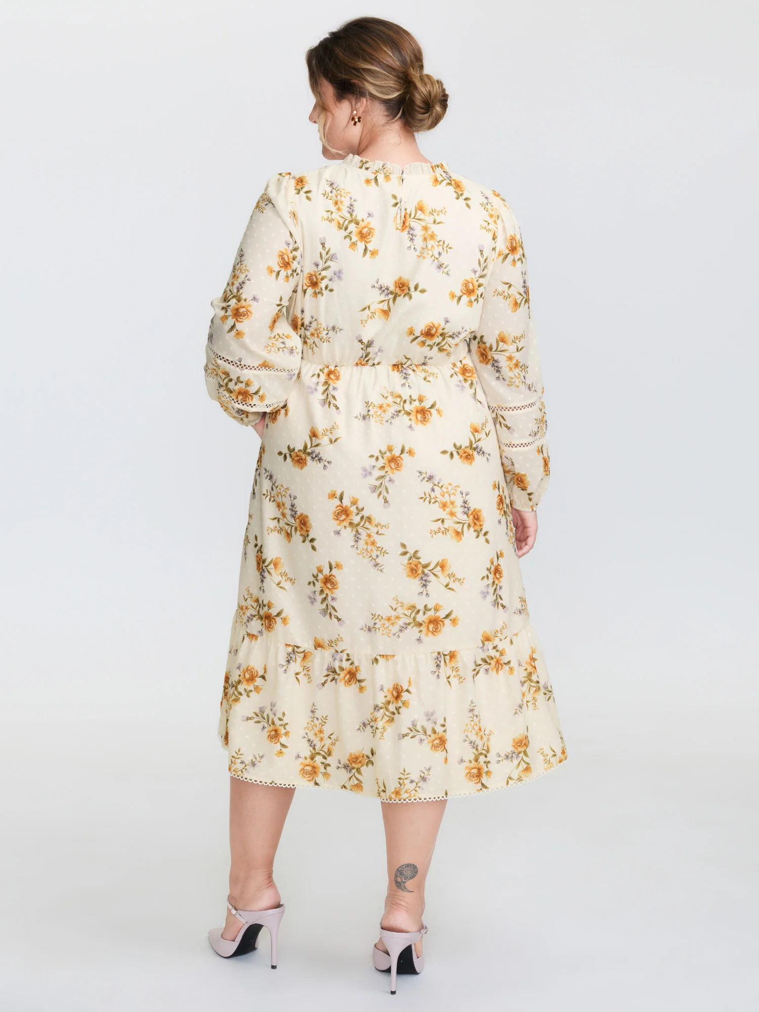 Floral Textured Lace Trim Flowy Midi Dress - Image 4