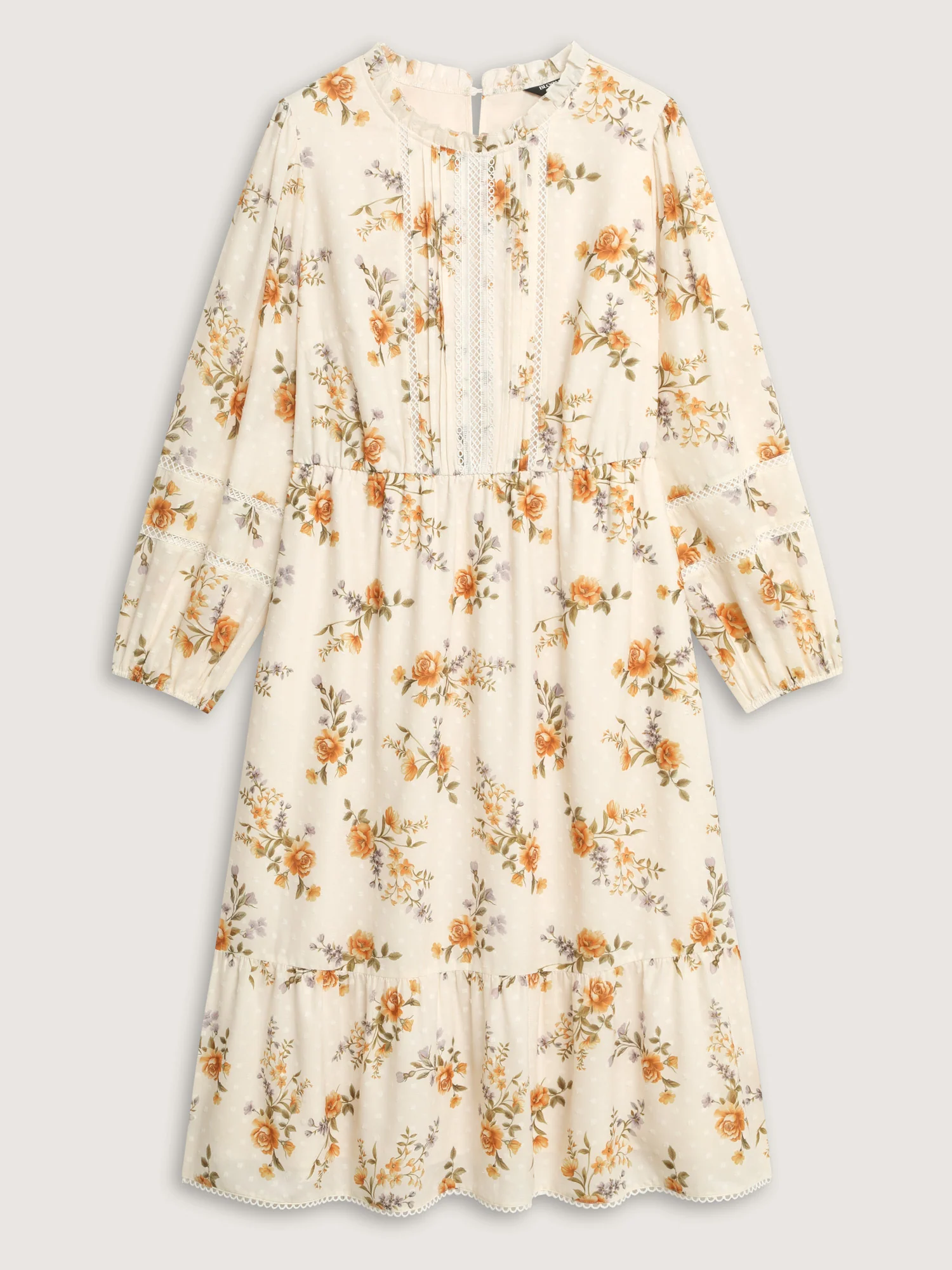 Floral Textured Lace Trim Flowy Midi Dress - Image 7