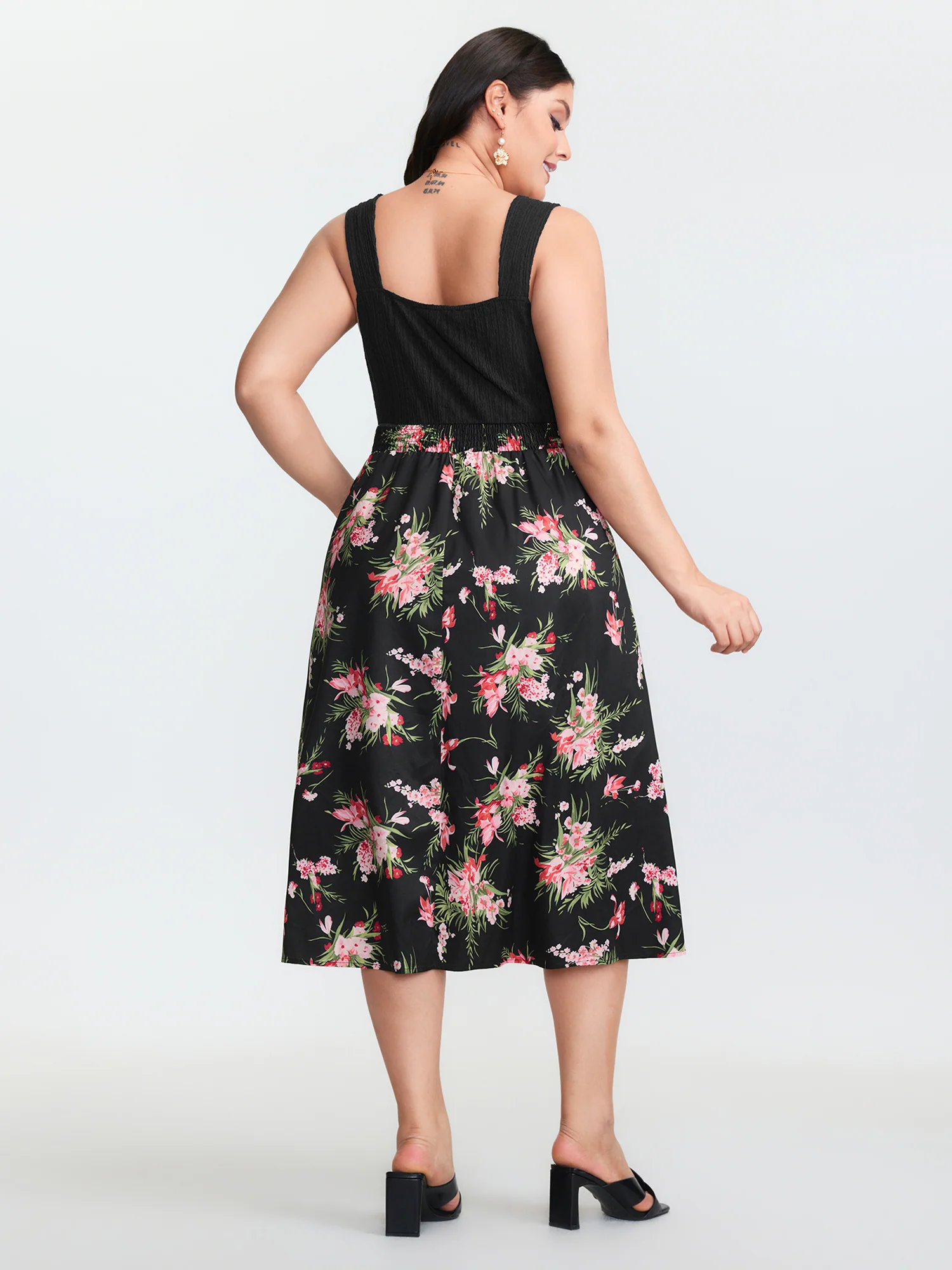 Floral Textured Lace Trim Slit Midi Dress - Image 4