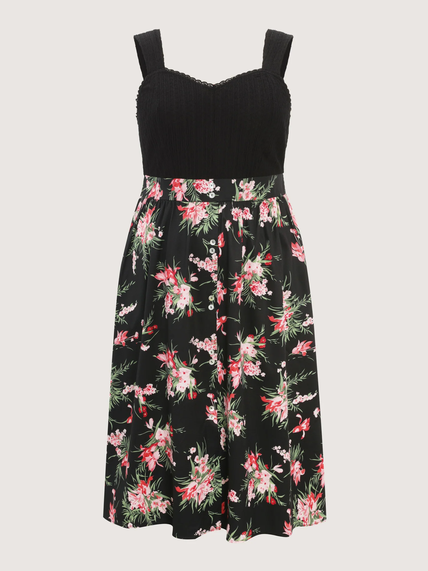 Floral Textured Lace Trim Slit Midi Dress - Image 7