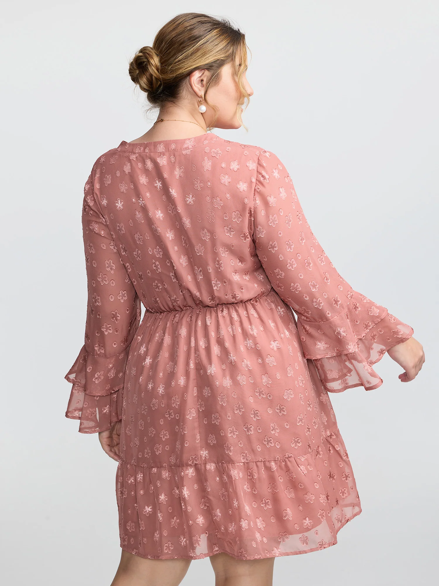 Floral Textured Layered Sleeve Sheer Mini Dress - Image 4