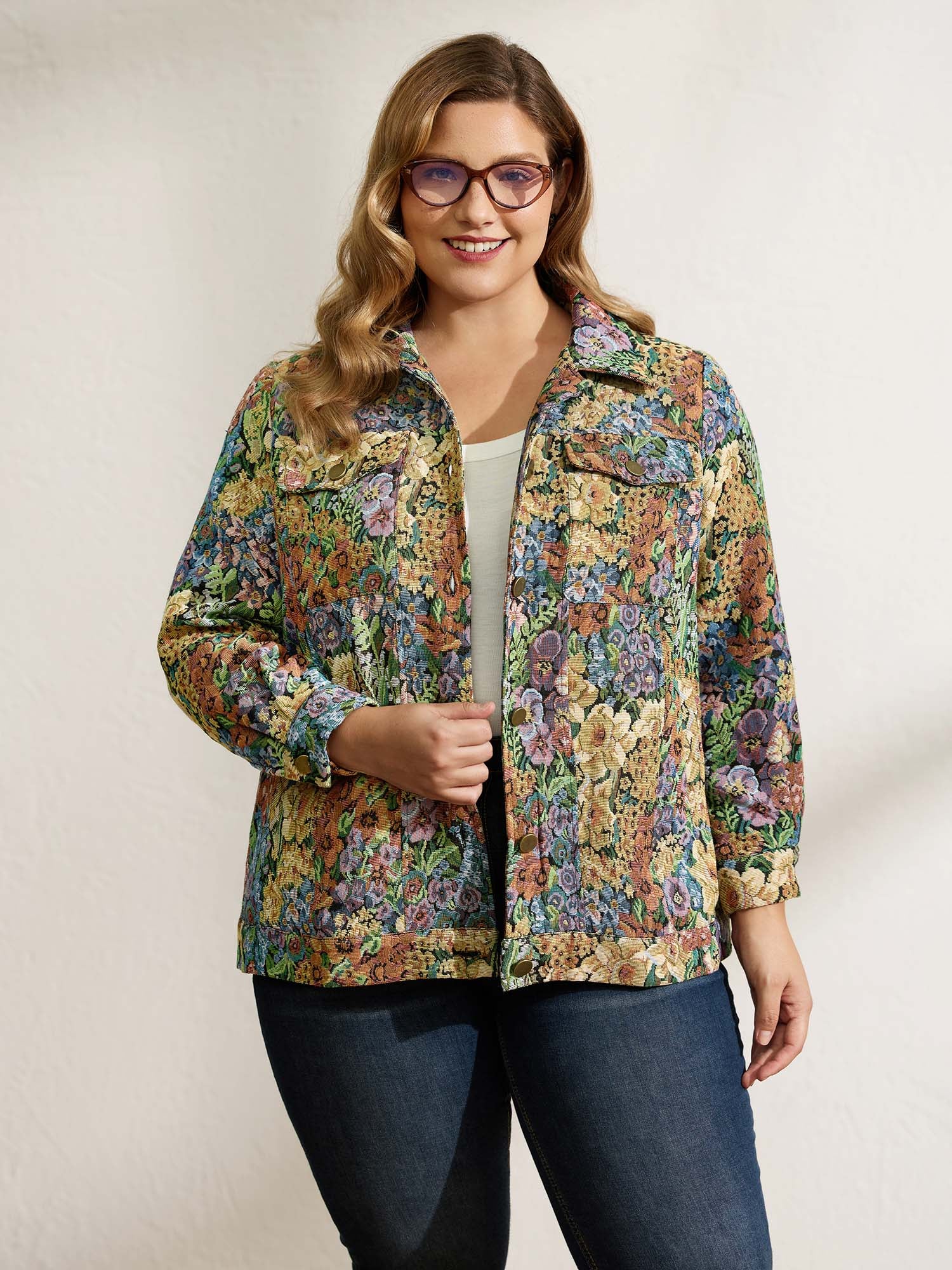 Floral Textured Lined Pockets Coat