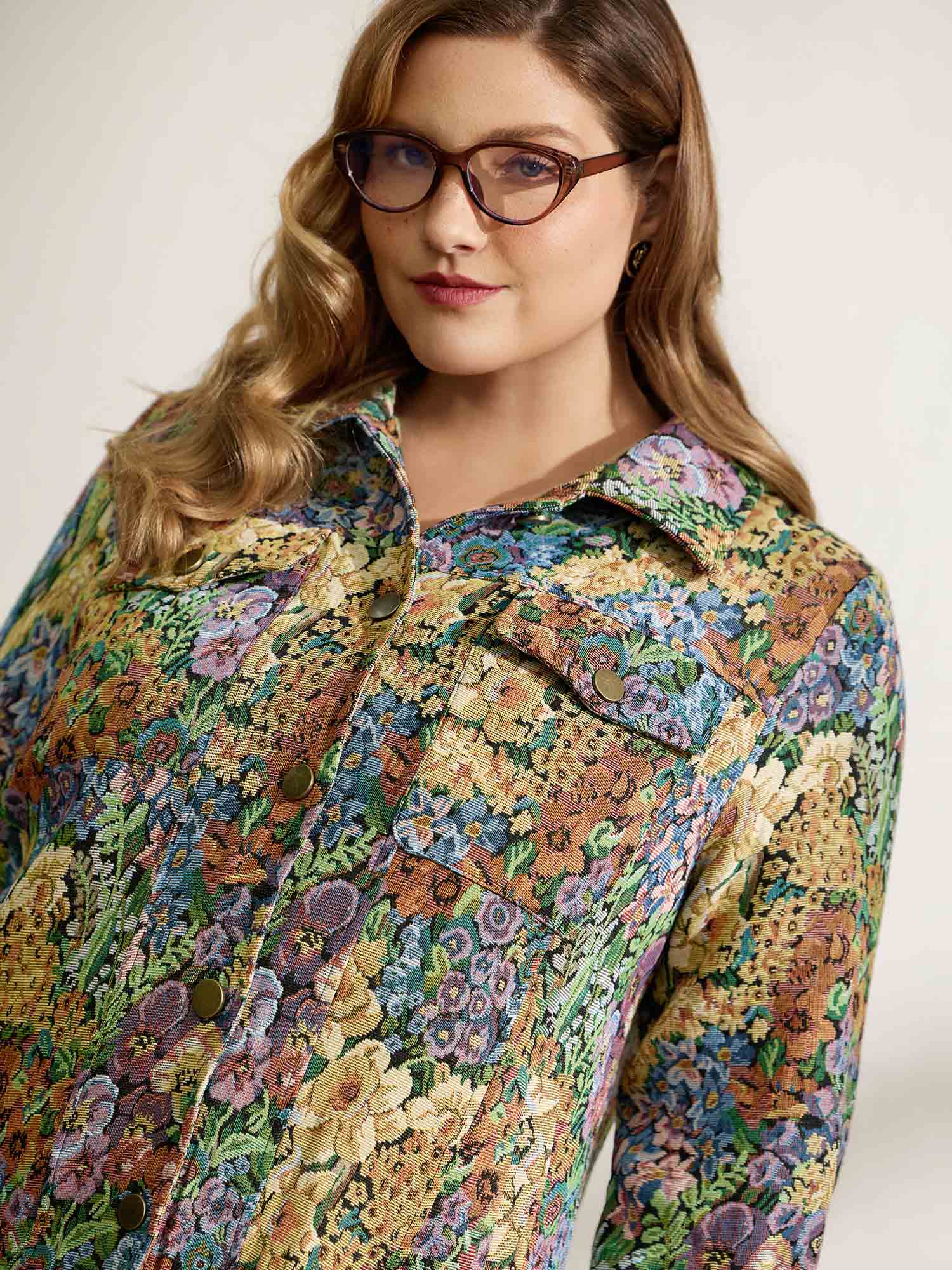 Floral Textured Lined Pockets Coat - Image 2