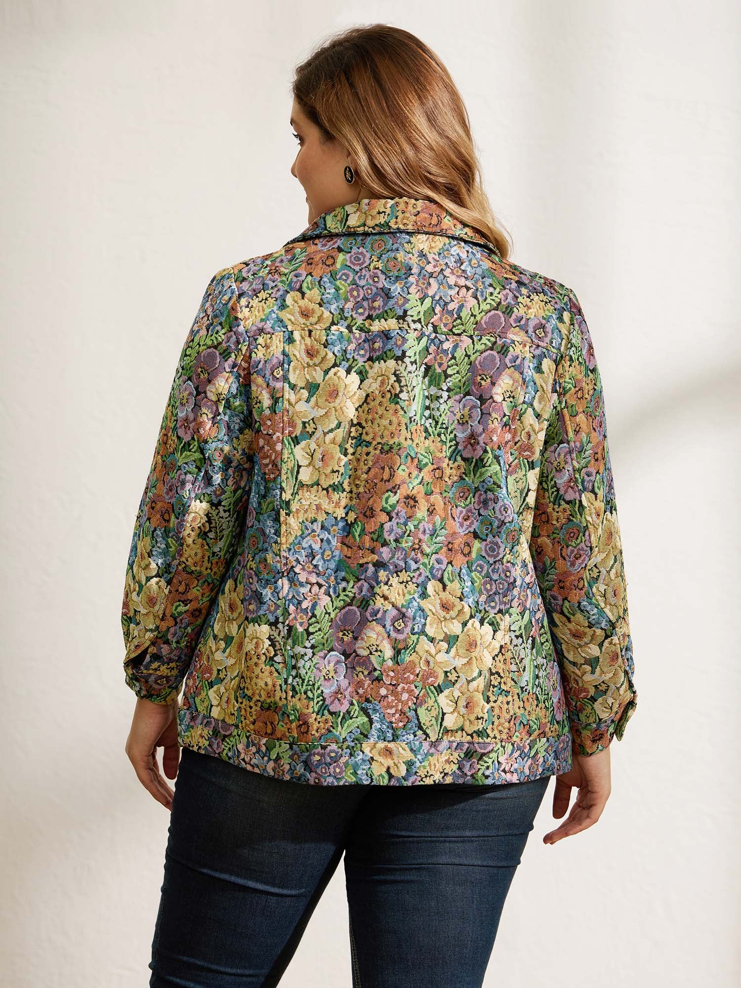 Floral Textured Lined Pockets Coat - Image 3