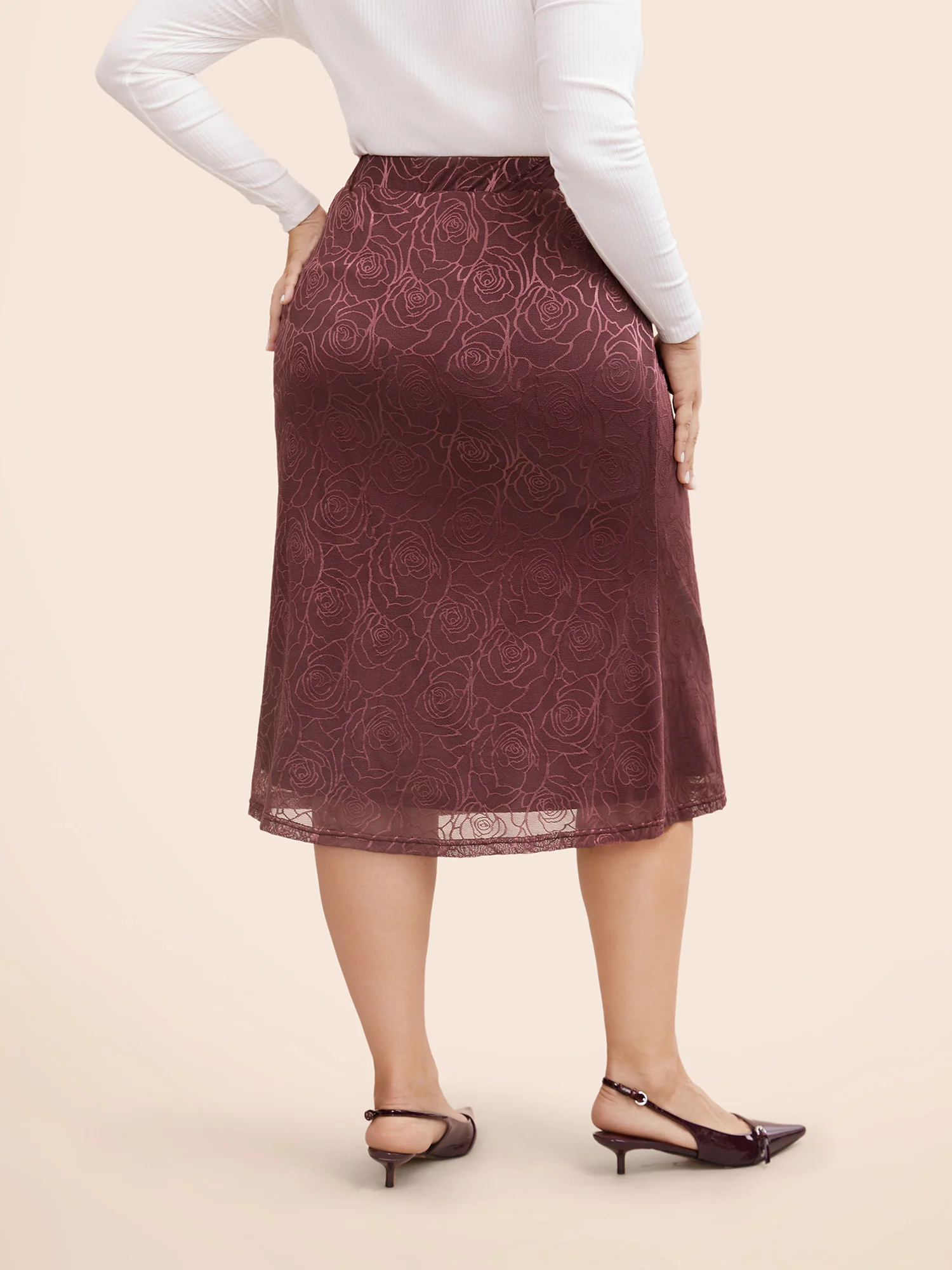 Floral Textured Mesh Elastic Waist Skirt - Image 2