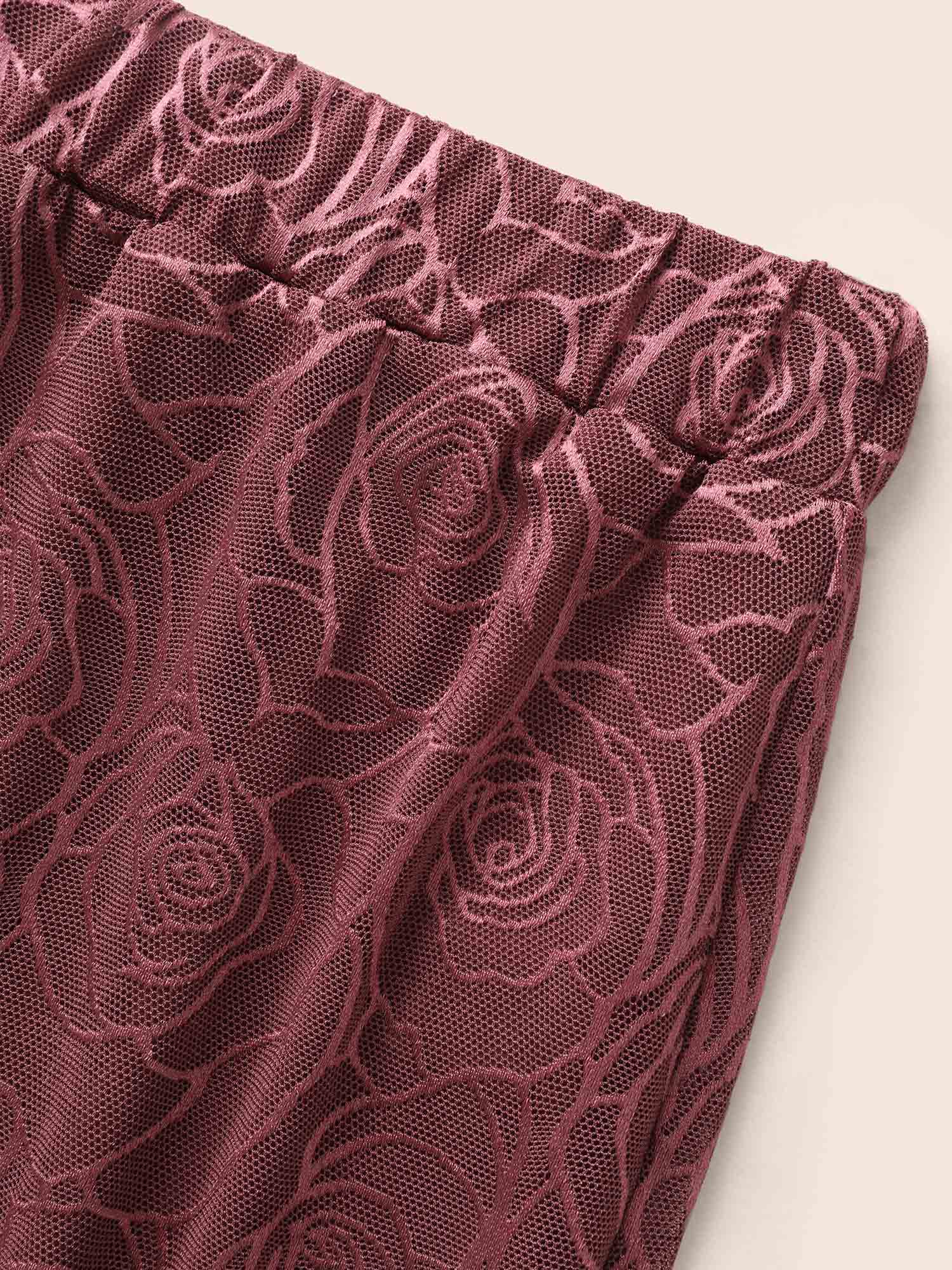 Floral Textured Mesh Elastic Waist Skirt - Image 5