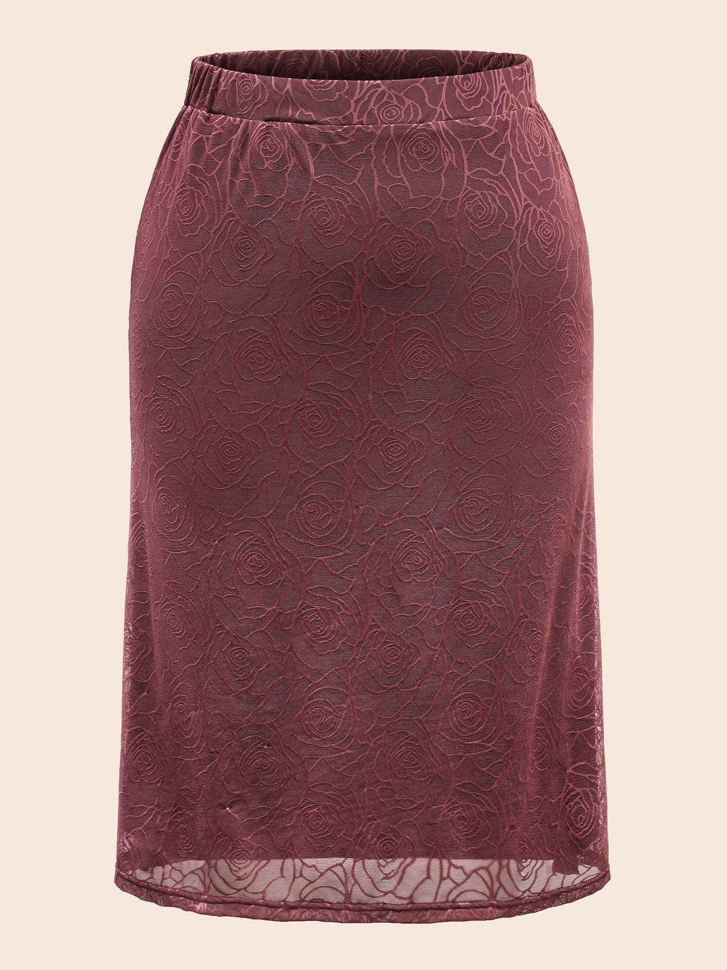 Floral Textured Mesh Elastic Waist Skirt - Image 7