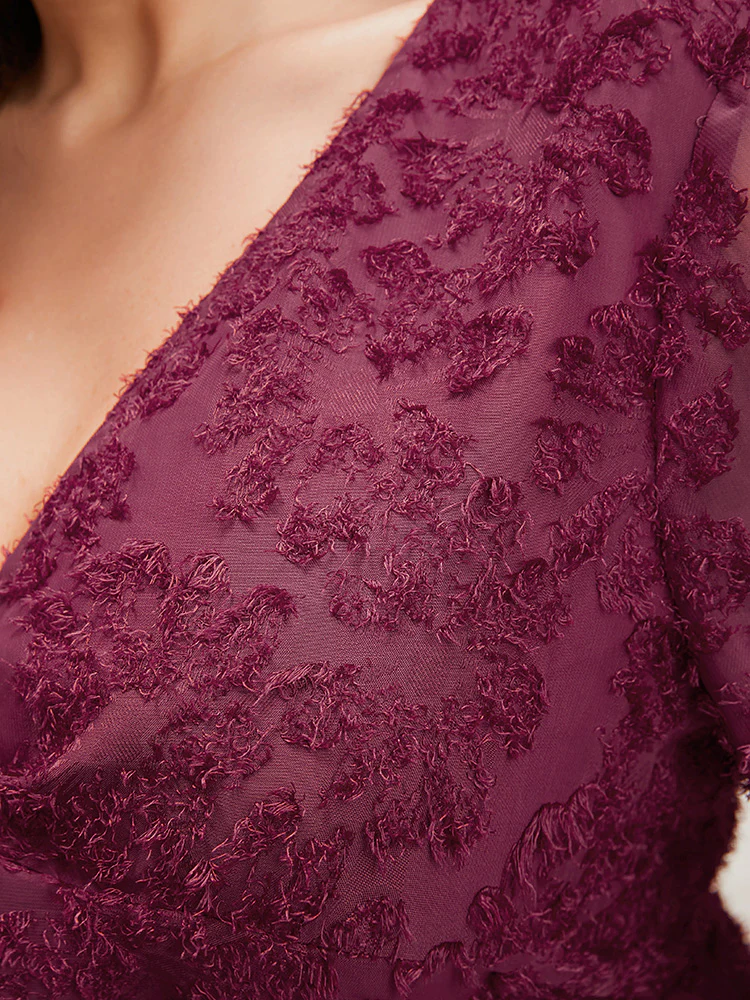 Floral Textured Mesh Lantern Sleeve Twist Front Blouse - Image 7