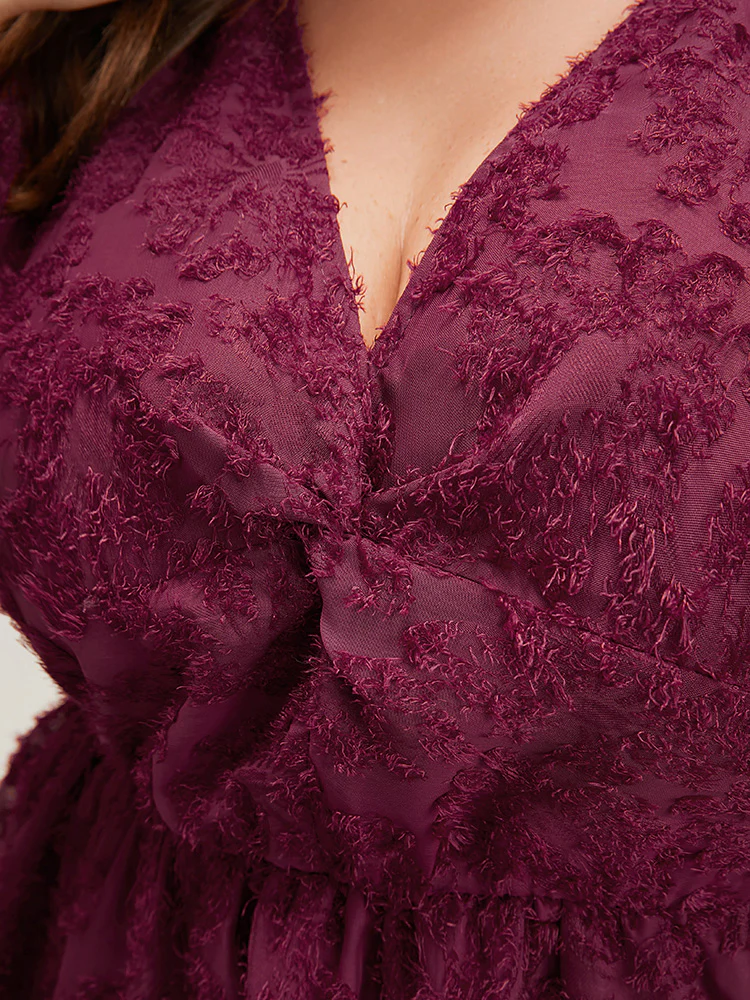 Floral Textured Mesh Lantern Sleeve Twist Front Blouse - Image 8