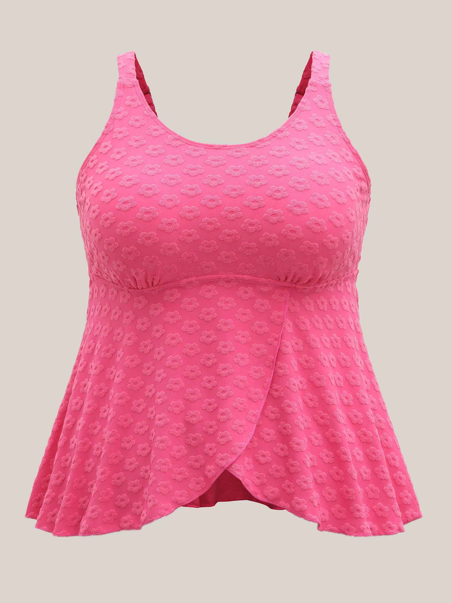 Floral Textured Overlap Split Swim Top - Image 5